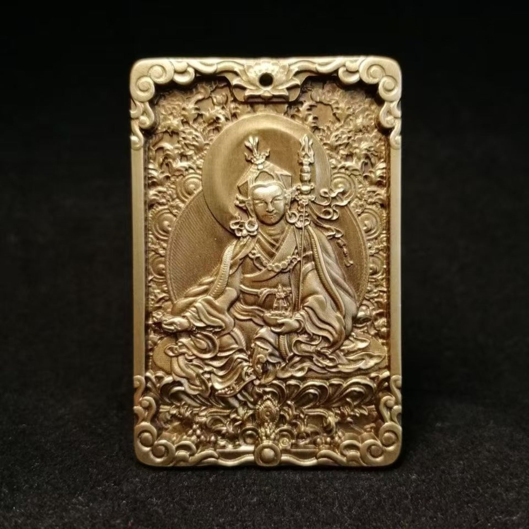 Tibetan Brass Padmasambhava (Guru Rinpoche) Amulet Pendant Necklace