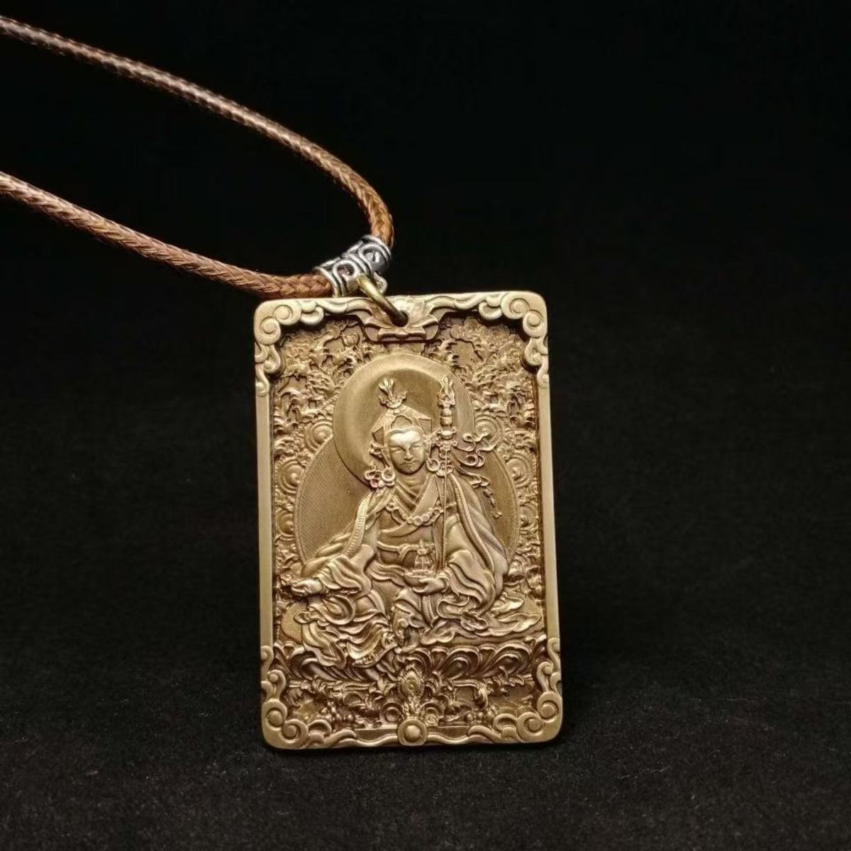 Tibetan Brass Padmasambhava (Guru Rinpoche) Amulet Pendant Necklace