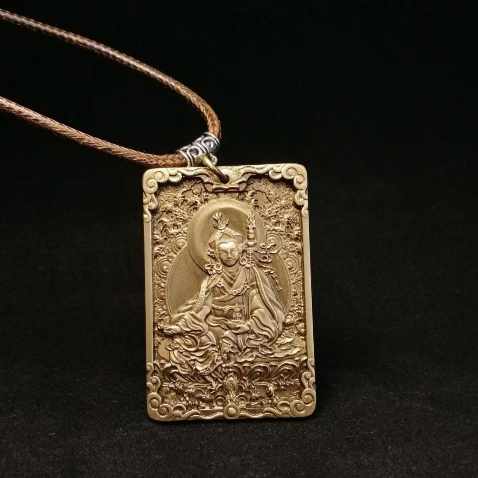 Tibetan Brass Padmasambhava (Guru Rinpoche) Amulet Pendant Necklace