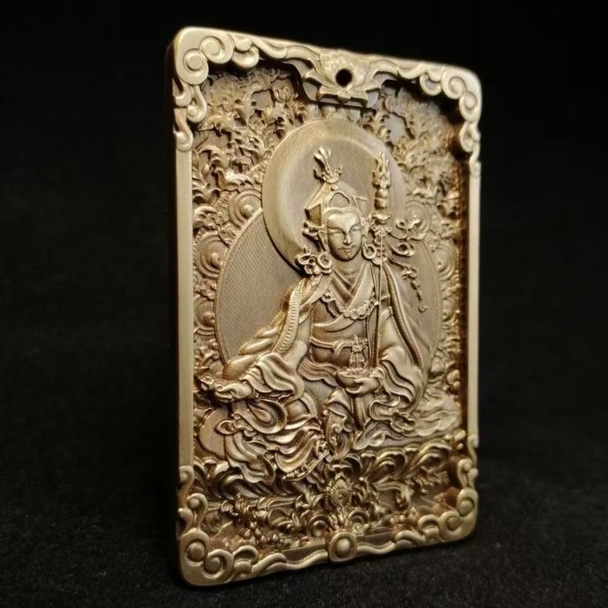 Tibetan Brass Padmasambhava (Guru Rinpoche) Amulet Pendant Necklace