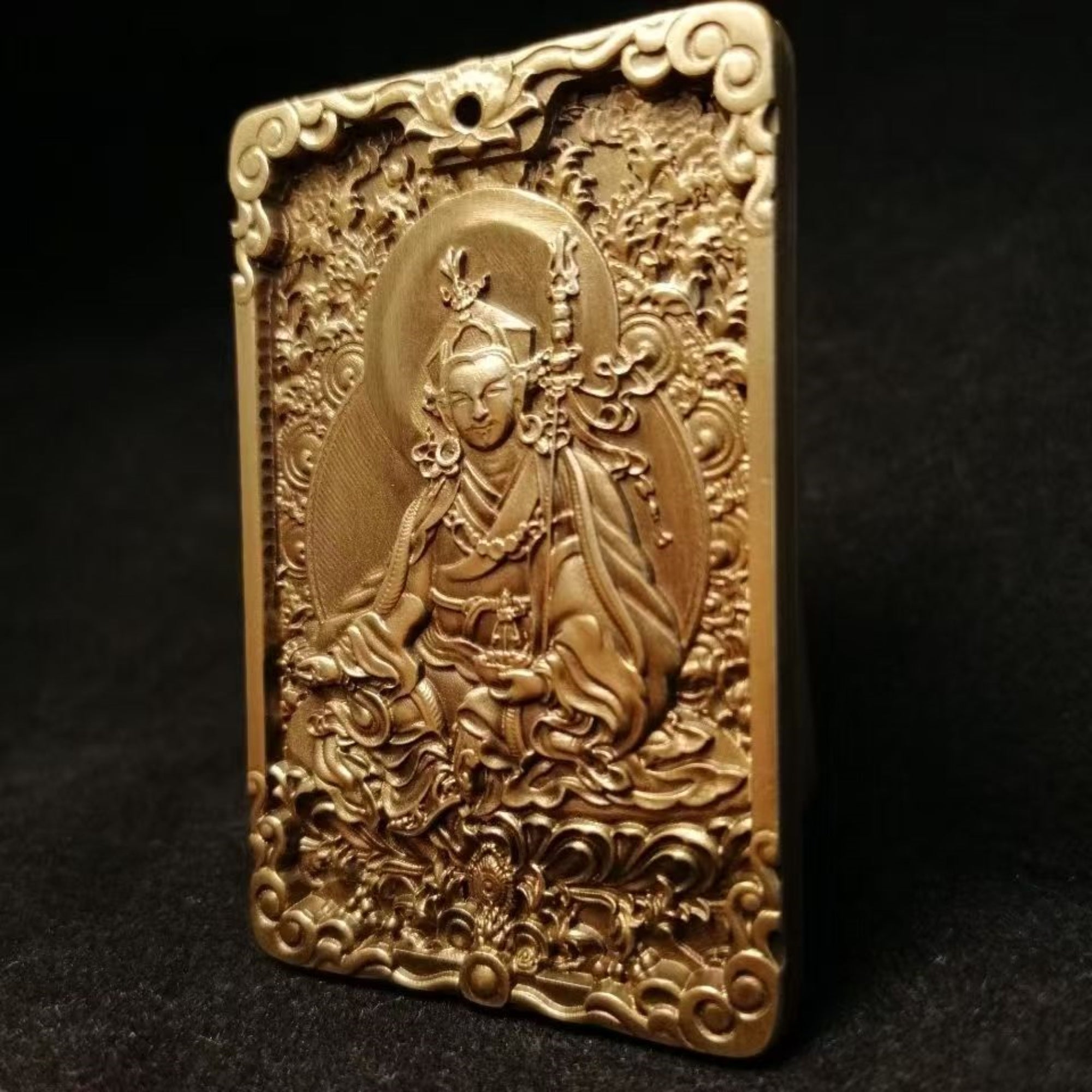 Tibetan Brass Padmasambhava (Guru Rinpoche) Amulet Pendant Necklace