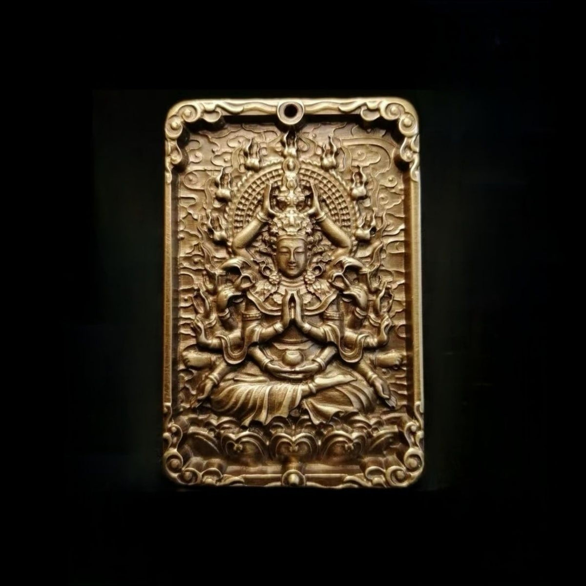 Tibetan Brass Thousand-Armed Guanyin Amulet Pendant