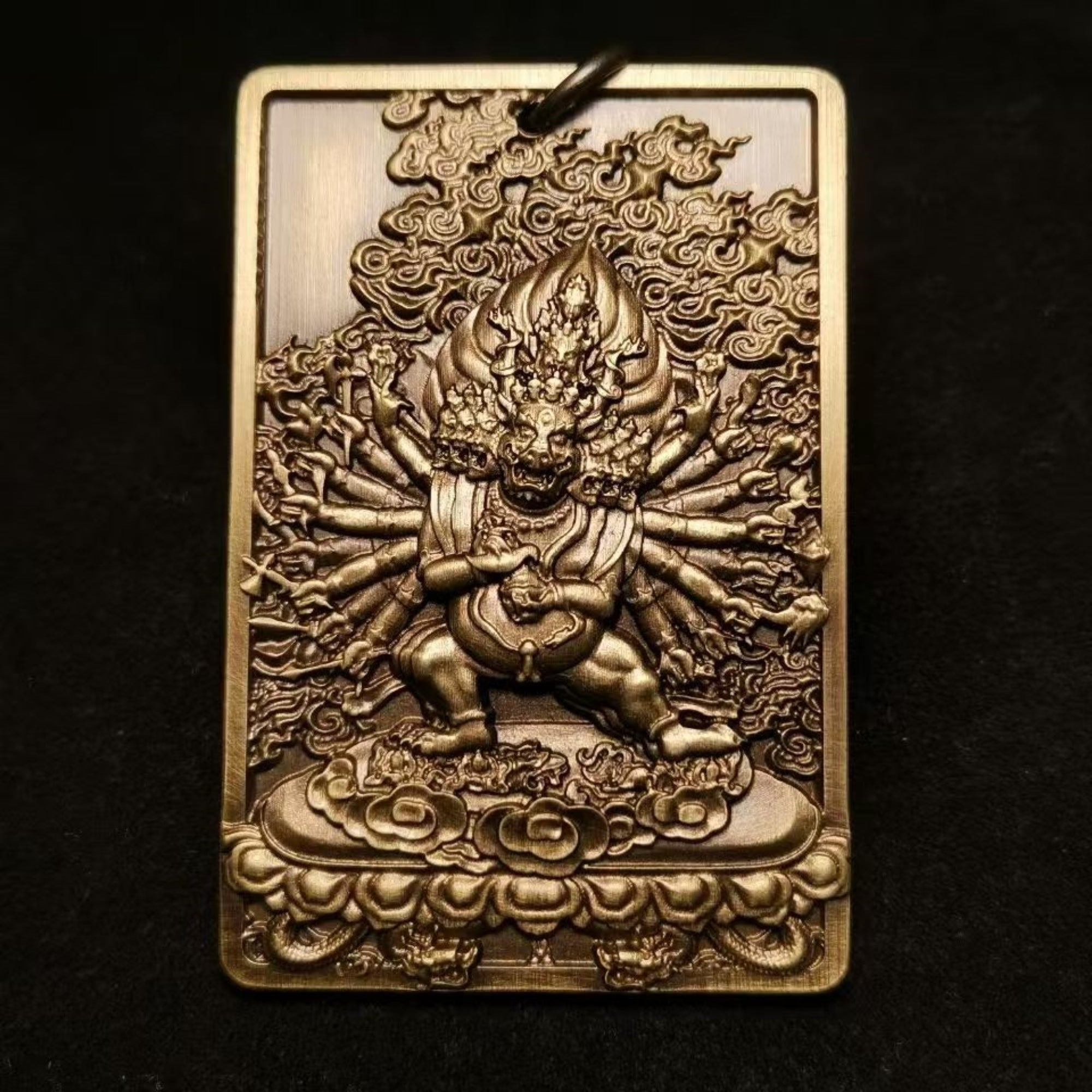 Tibetan Brass Yamantaka (Vajrabhairava) Amulet Pendant Necklace