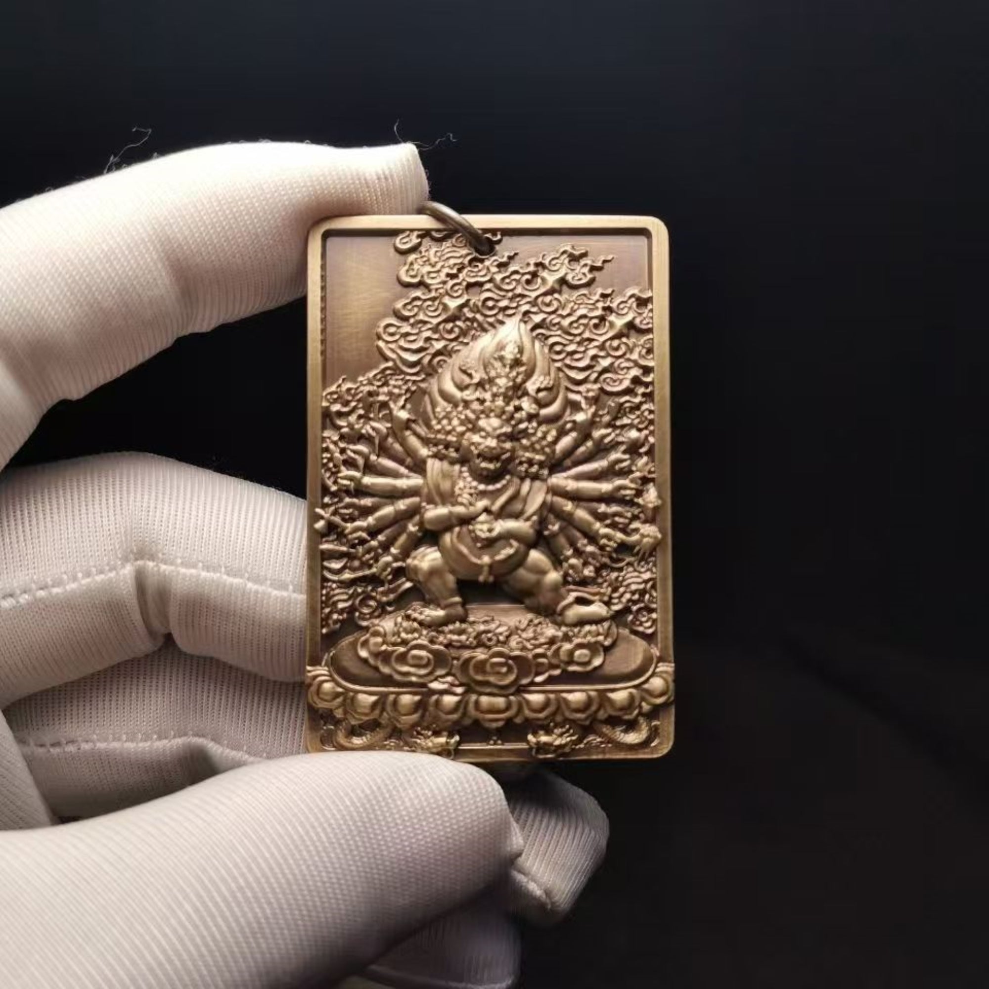 Tibetan Brass Yamantaka (Vajrabhairava) Amulet Pendant Necklace