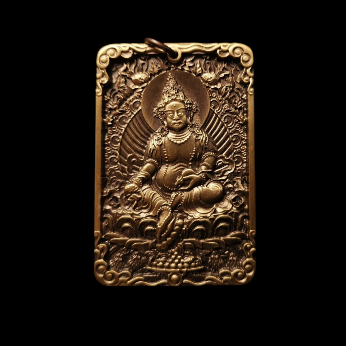 Tibetan Brass Yellow Jambhala Wealth Guardian Amulet Pendant