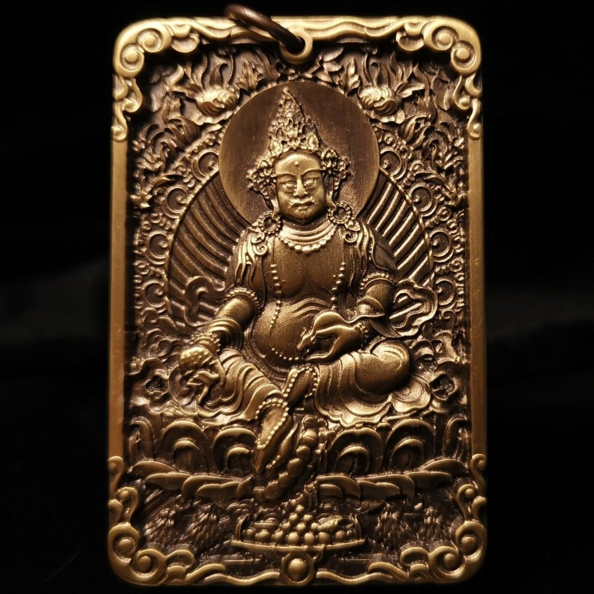 Tibetan Brass Yellow Jambhala Wealth Guardian Amulet Pendant