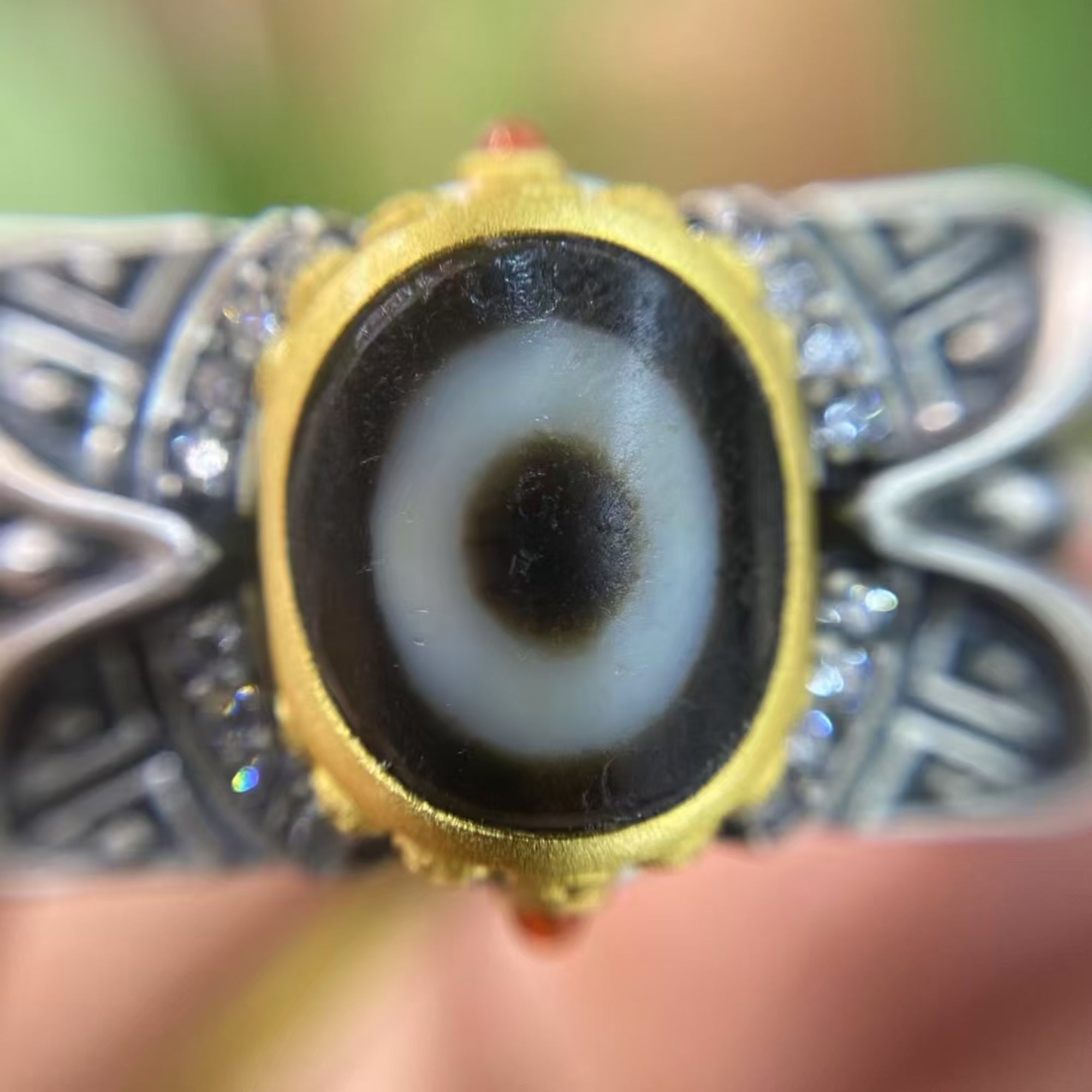 Tibetan Bronze Sigil Dzi Silver Ring