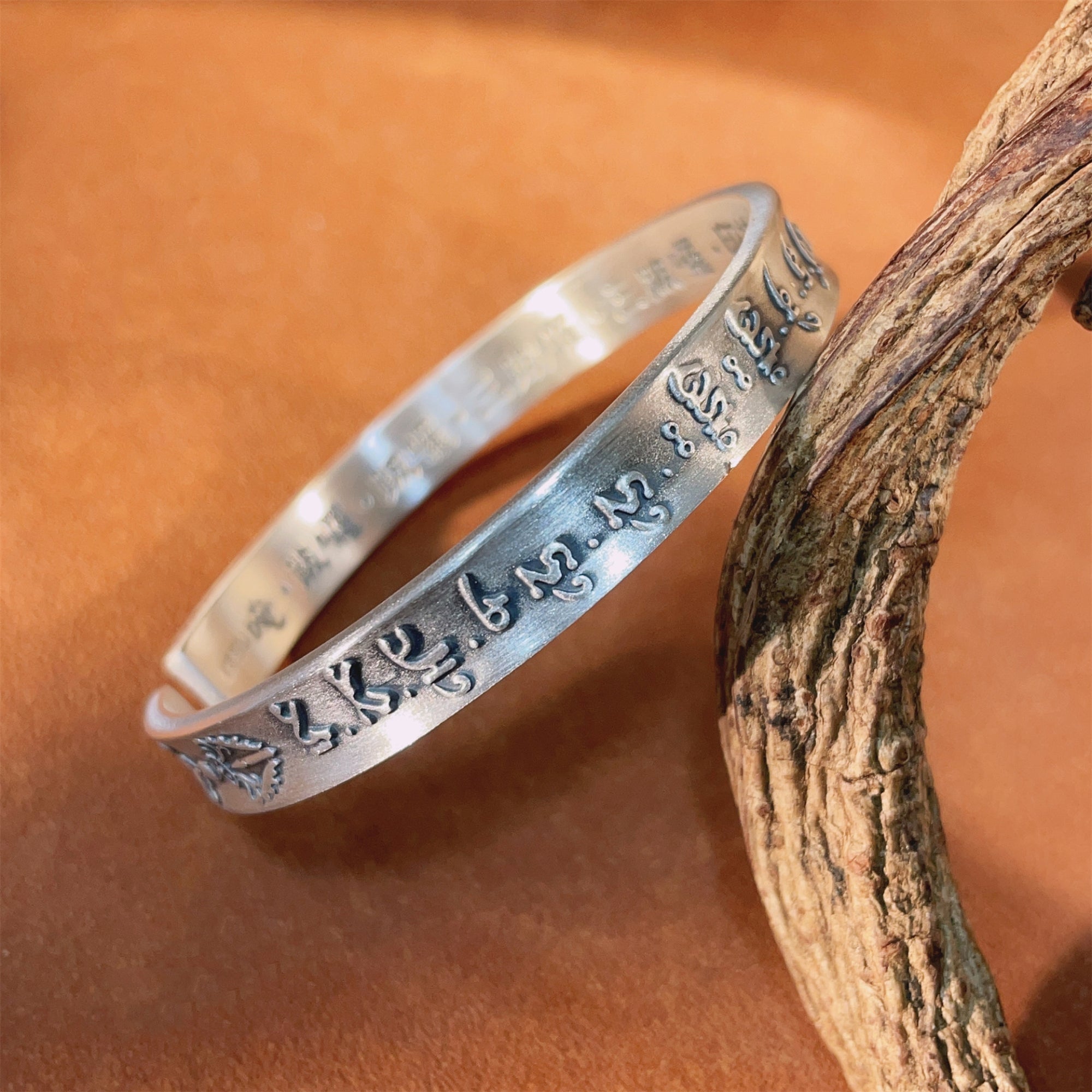Tibetan Buddhist Great All-Accomplishing Dharani Silver Bangle