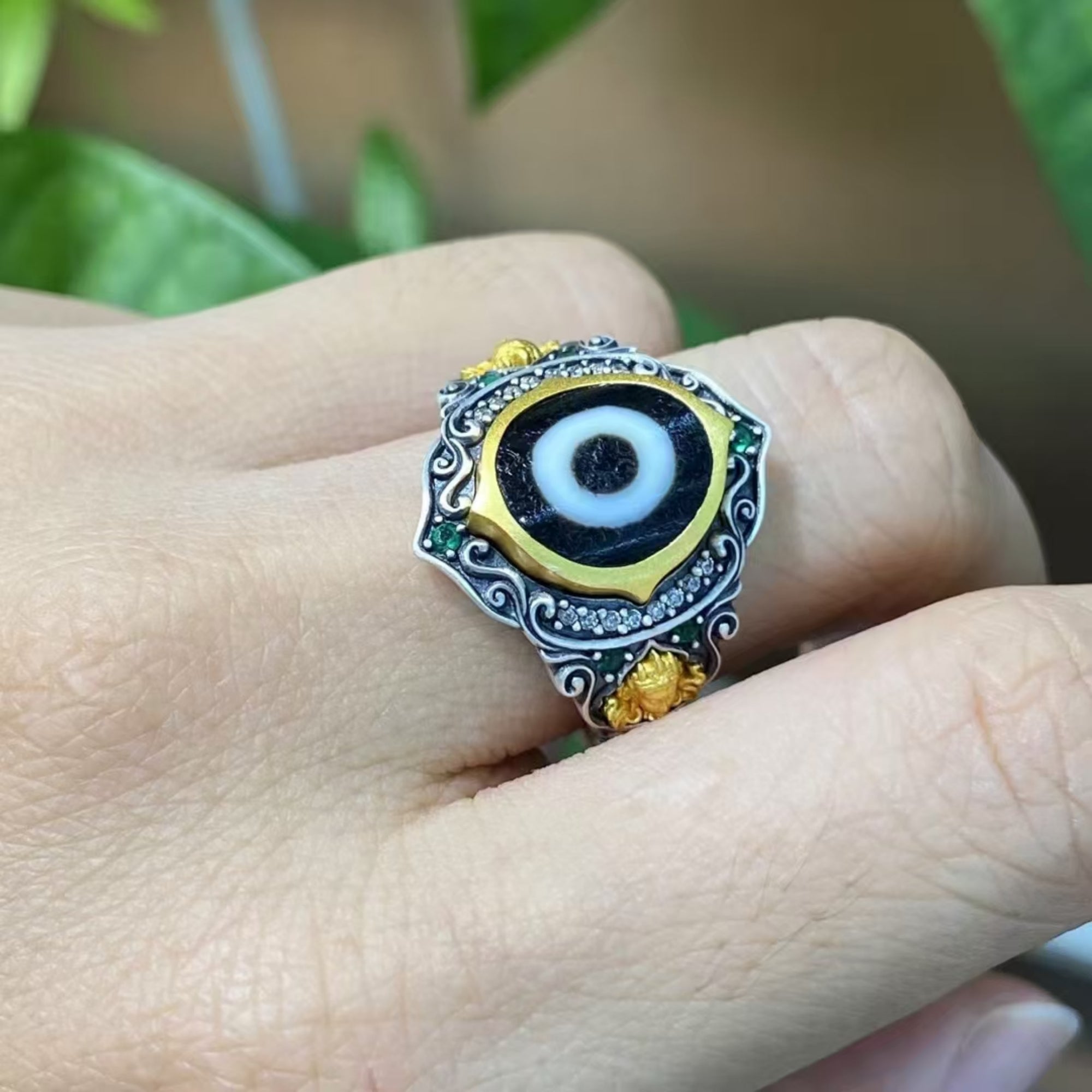 Tibetan Buddhist Green Tara Dzi Bead Ring