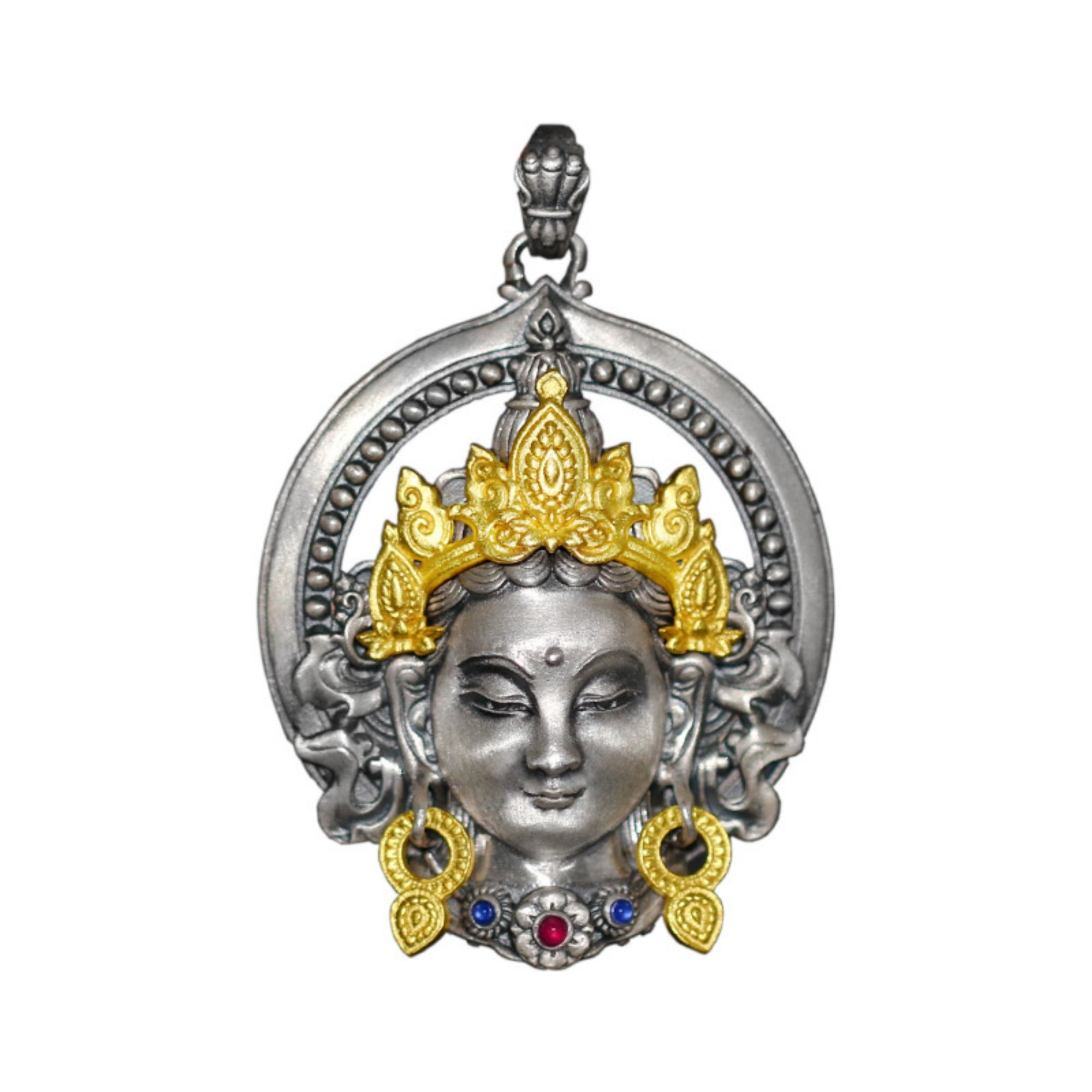 Tibetan Buddhist Green Tara Gemstone Sterling Silver Pendant
