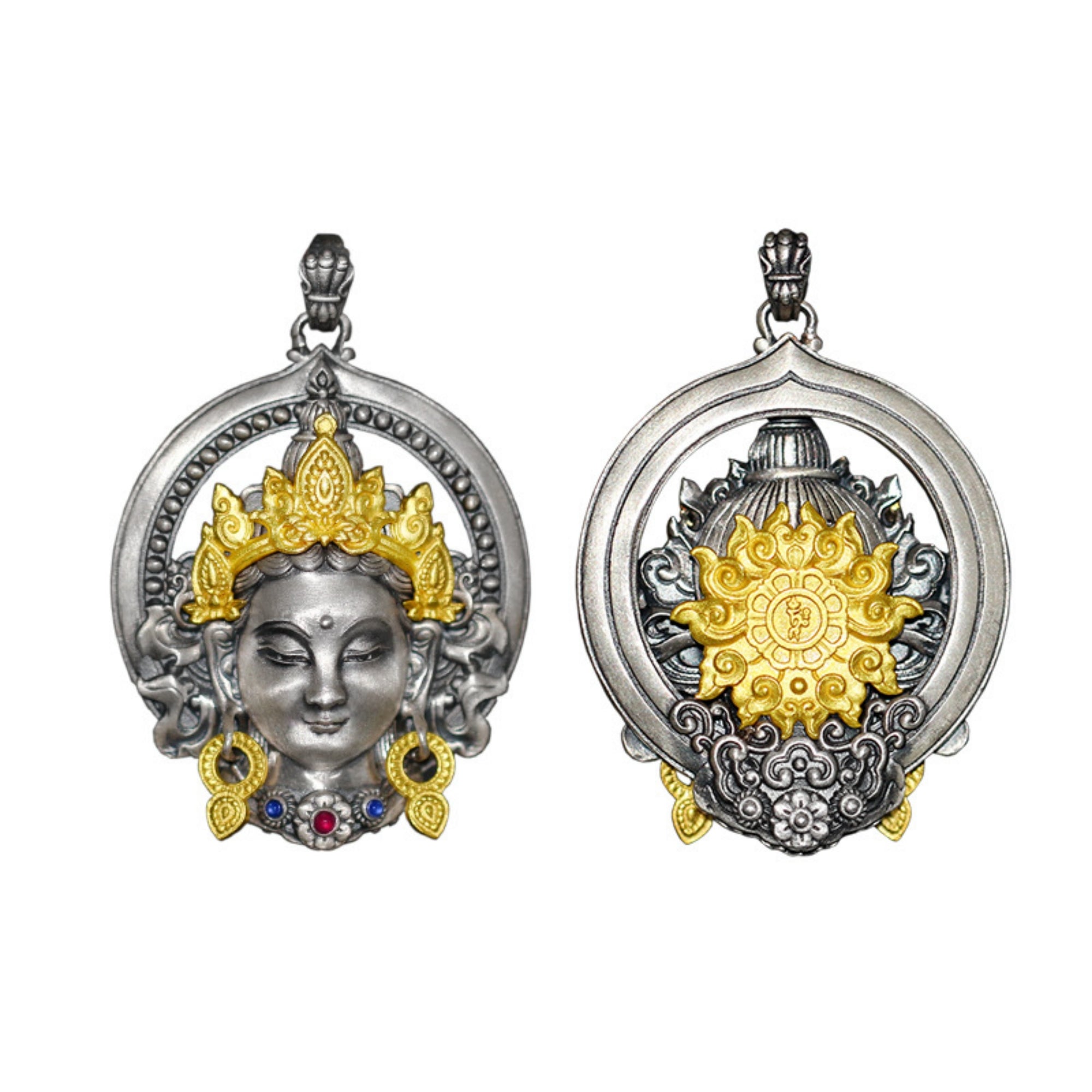 Tibetan Buddhist Green Tara Gemstone Sterling Silver Pendant