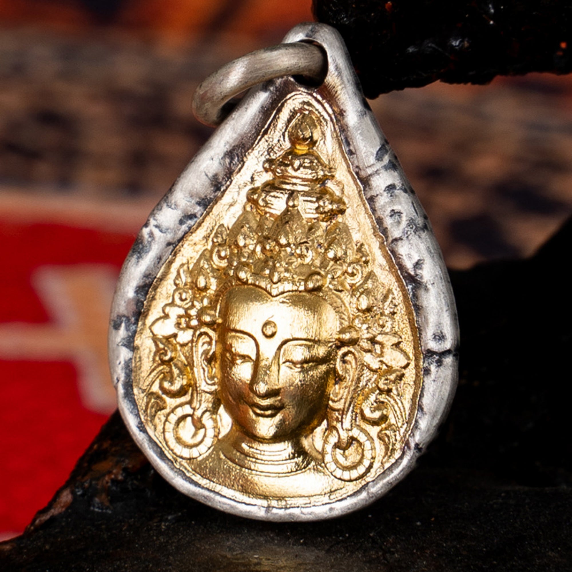 Tibetan Buddhist Green Tara's Tear Gold and Silver Pendant