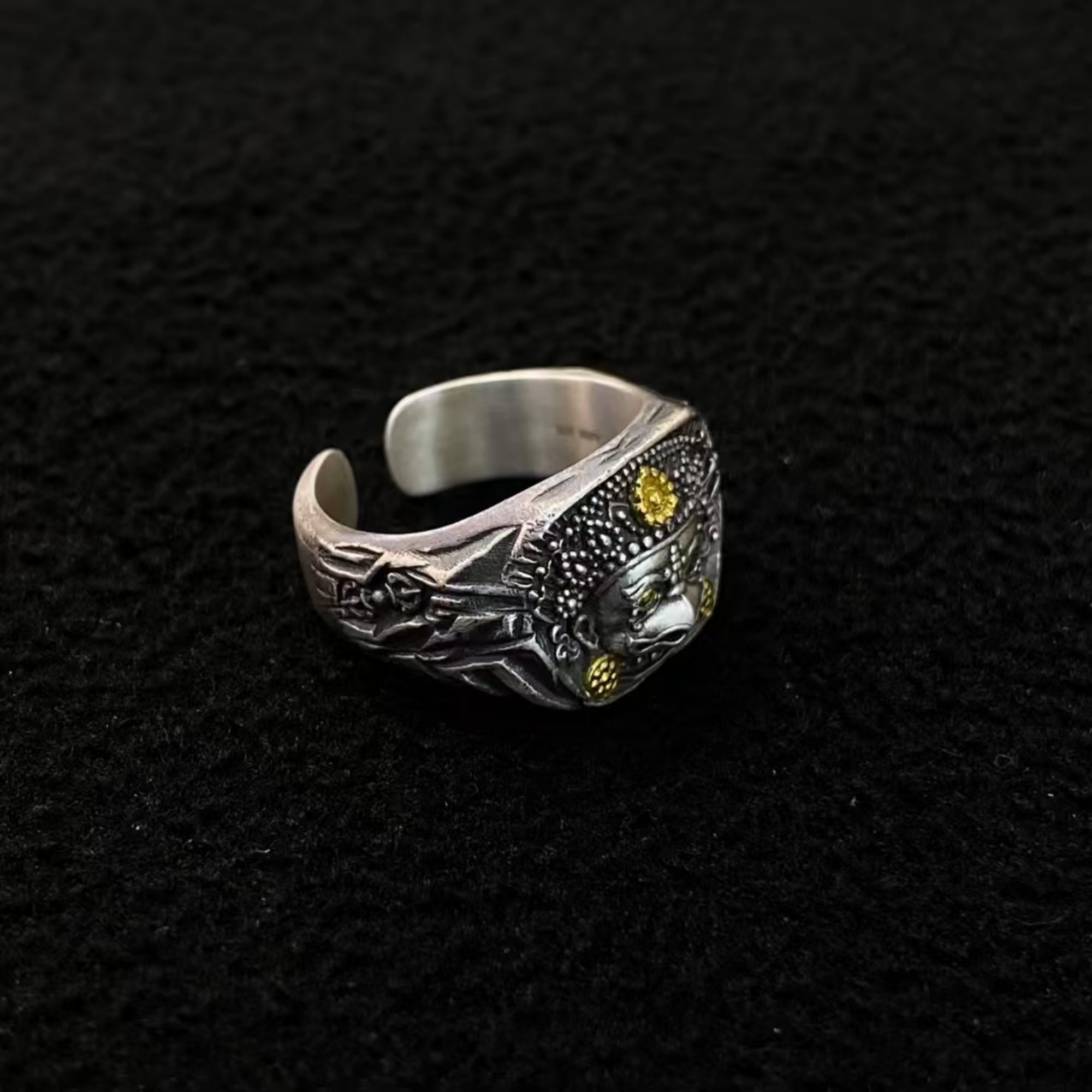 Tibetan Buddhist Hand-Carved Garuda Ring