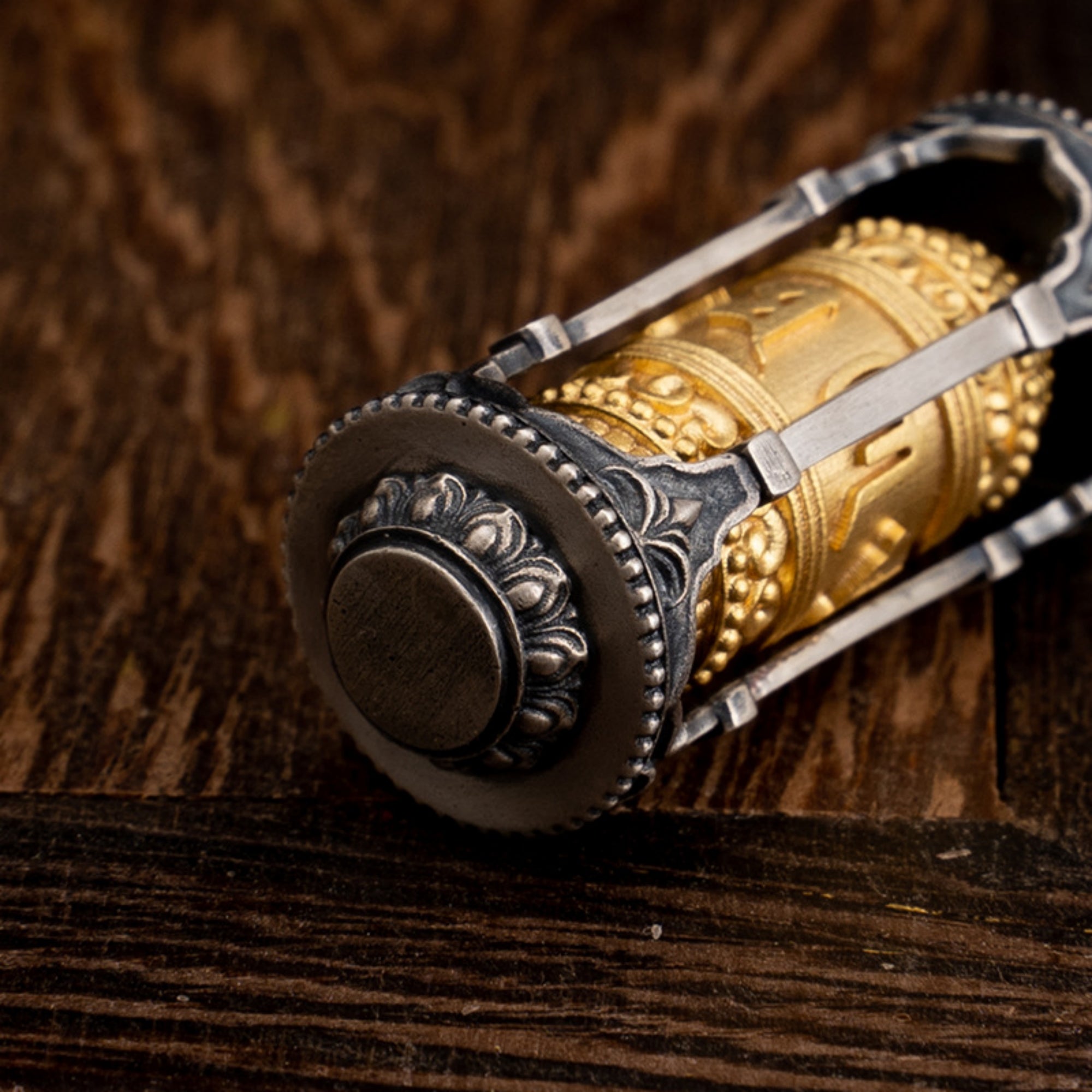 Tibetan Buddhist Six-Syllable Mantra Prayer Wheel Sterling Silver Pendant