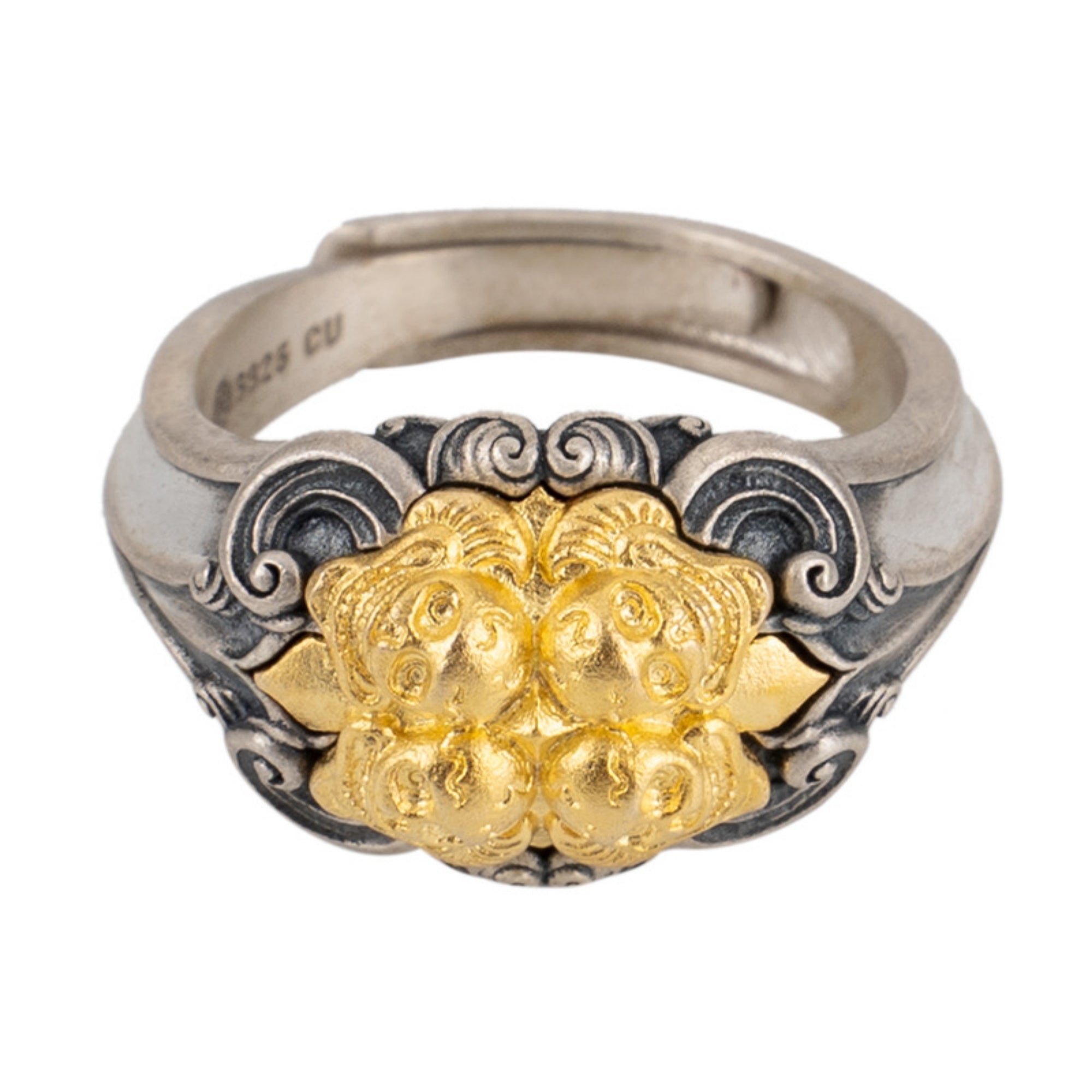 Tibetan Buddhist Skull and Lotus Sterling Silver Ring