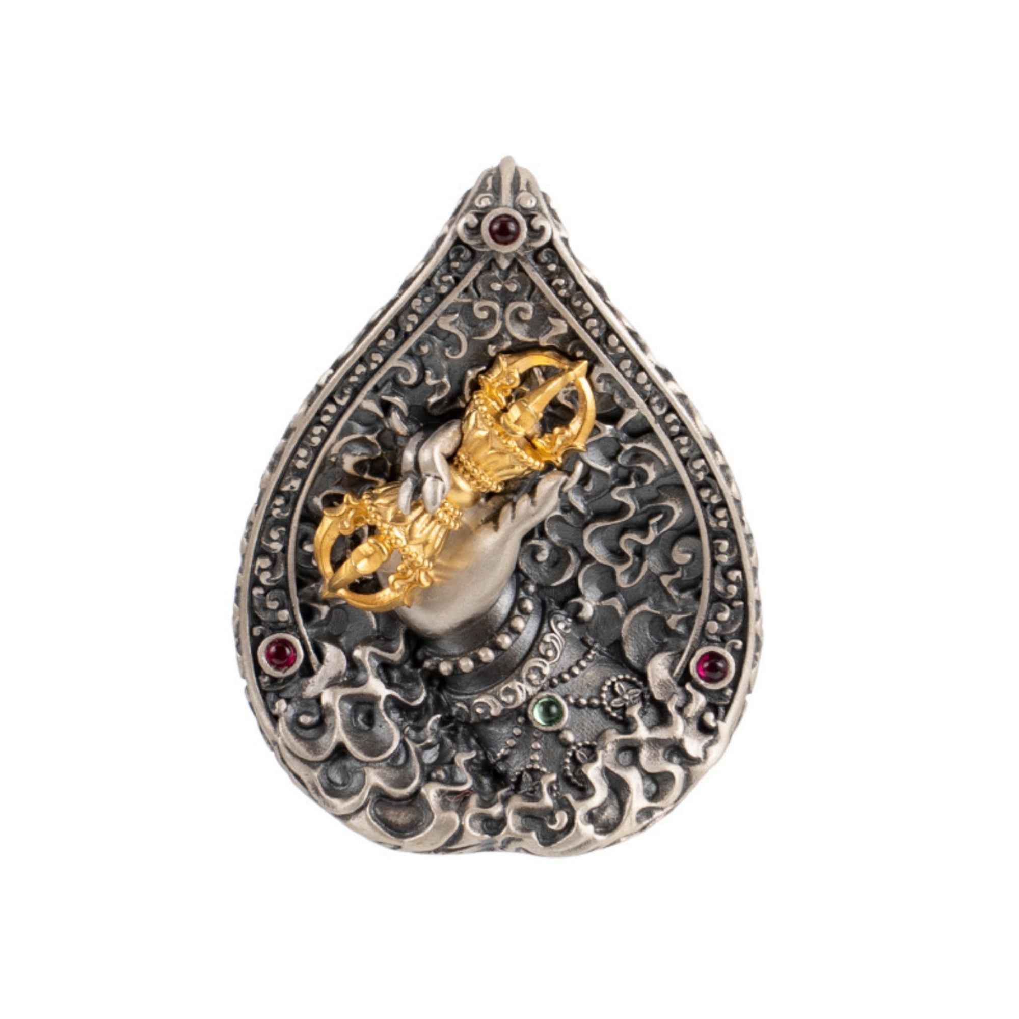 Tibetan Buddhist Vajra Hand Sterling Silver Gemstone Pendant