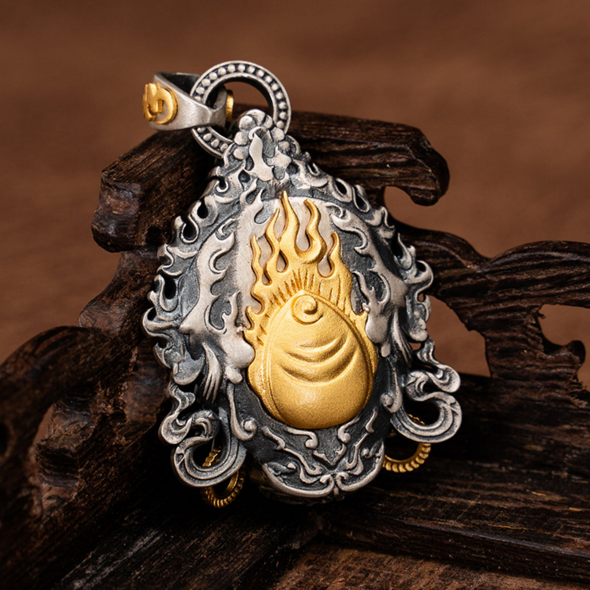 Tibetan Buddhist Yellow Jambhala Sterling Silver Pendant