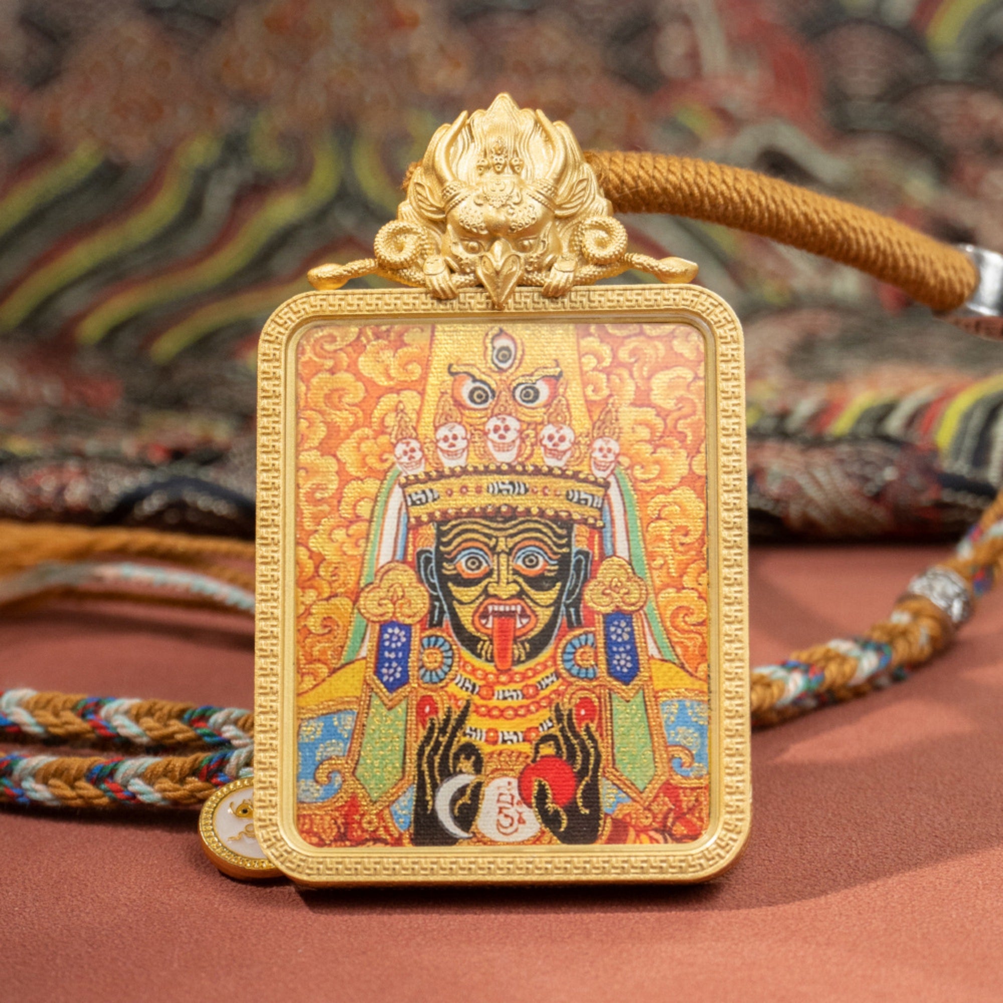 Tibetan Buddhist Zakiram Thangka with Garuda-Carved Gawu Box Necklace