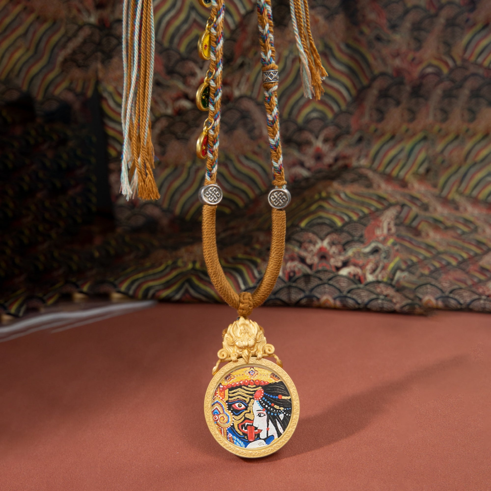Tibetan Buddhist Zakiram Thangka with Garuda-Carved Gawu Box Necklace