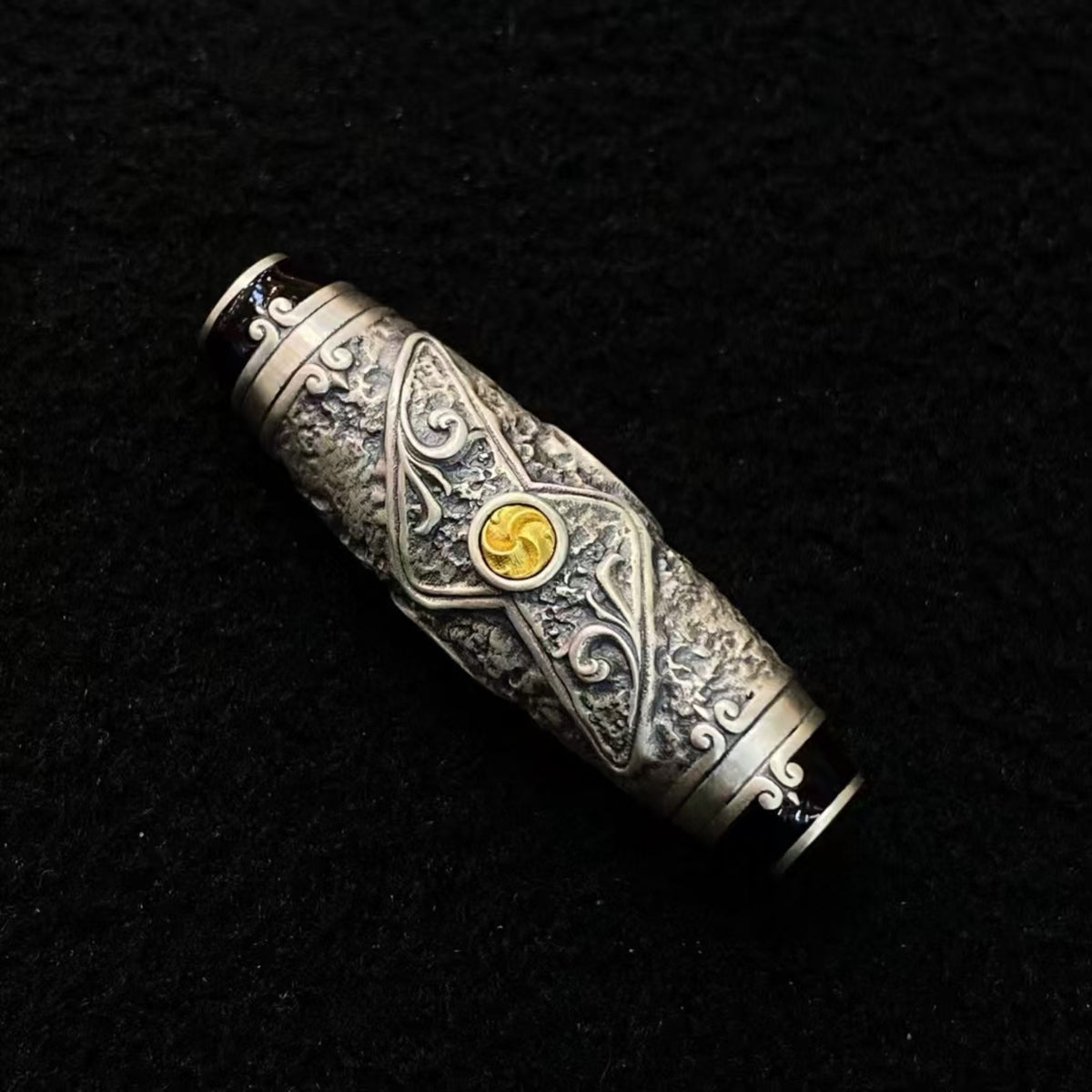Tibetan Cloisonné Lightning Dzi Bead Silver Amulet Pendant