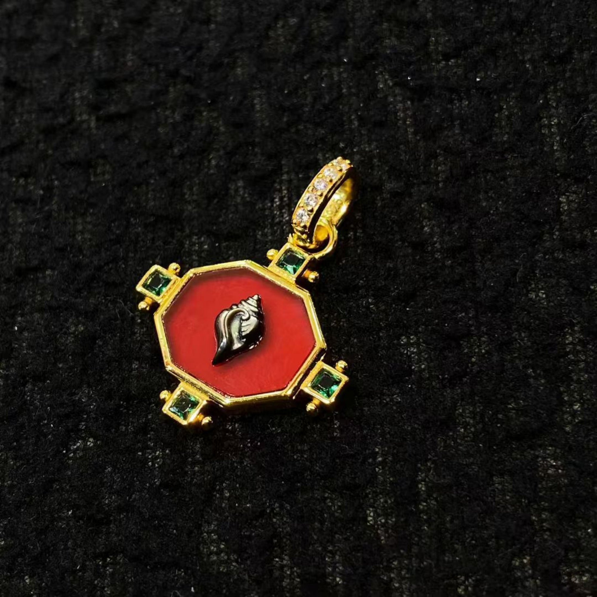 Tibetan Conch (Shankha) Sterling Silver Pendant Necklace