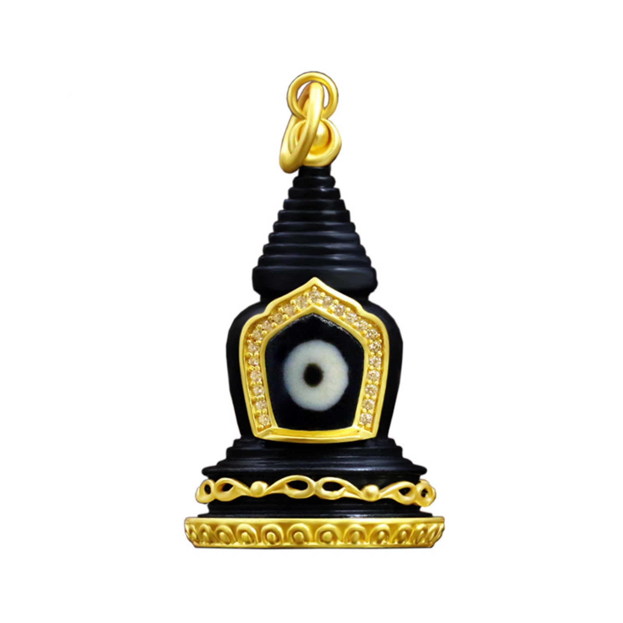 Tibetan Dzi Bead Sterling Silver Stupa Pendant