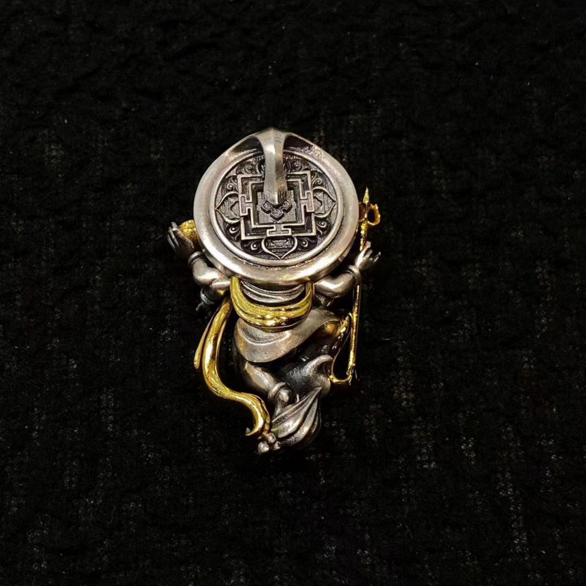 Vajra Dzi Bead & Crystal Sterling Silver Adjustable Ring