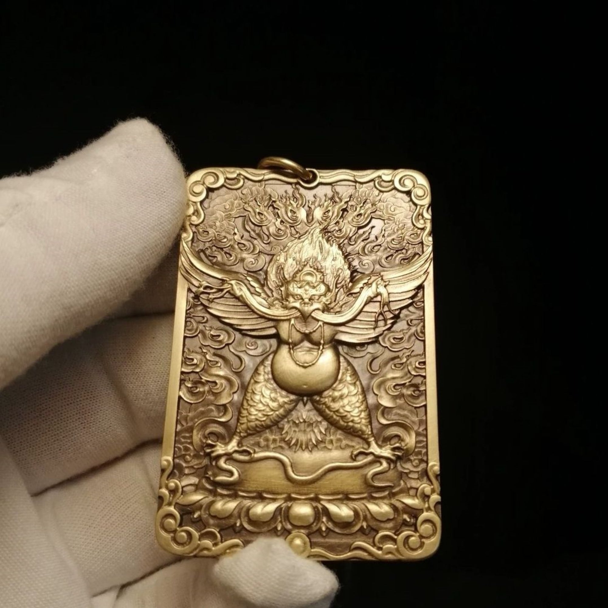 Tibetan Garuda Brass Amulet Pendant Necklace