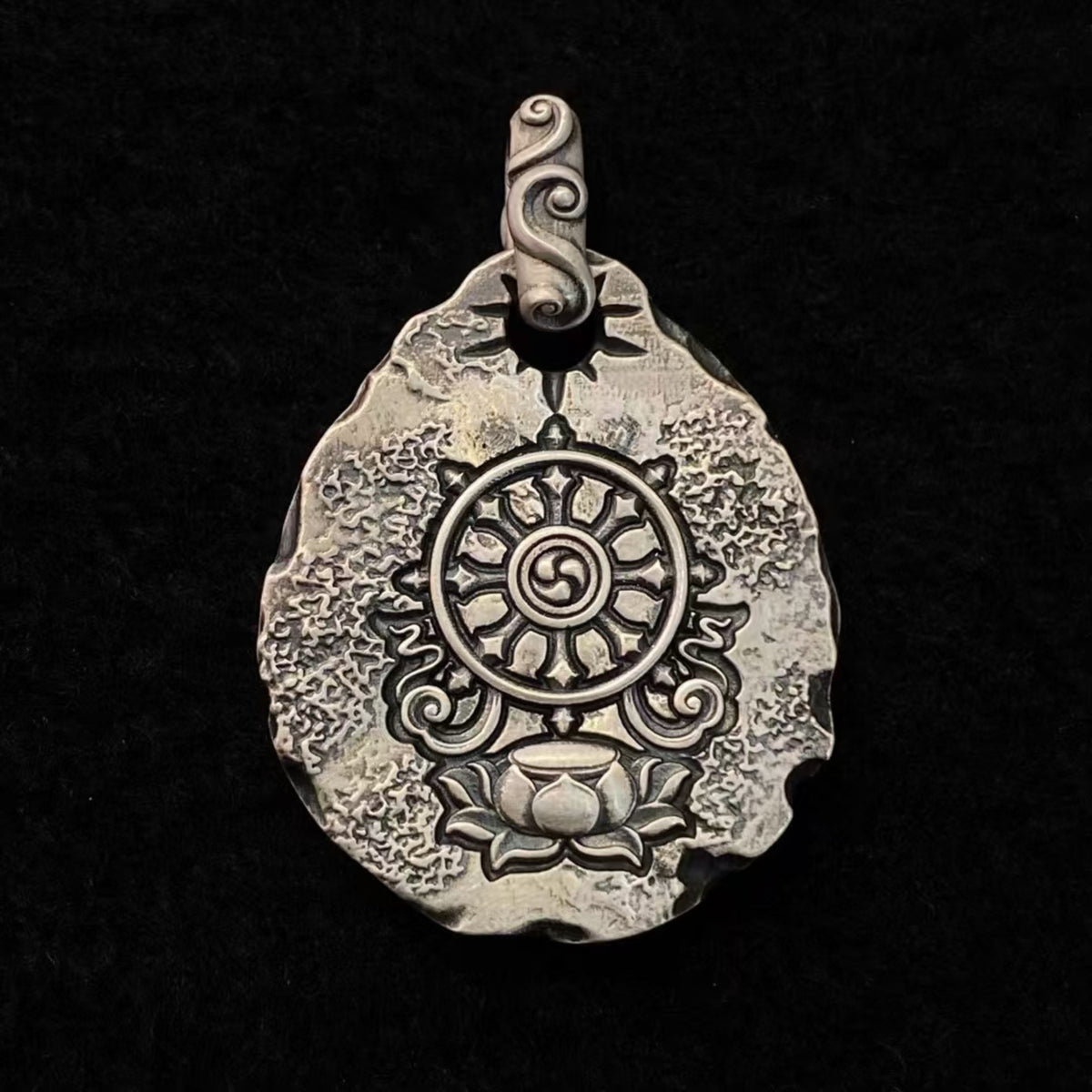 Tibetan Garuda & Dharma Silver Amulet Necklace