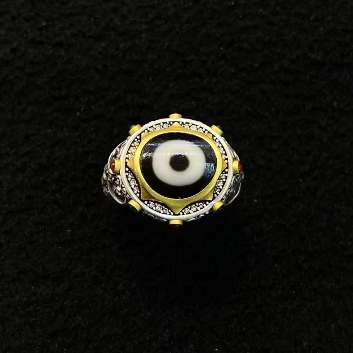 Tibetan Garuda Dzi Silver Ring