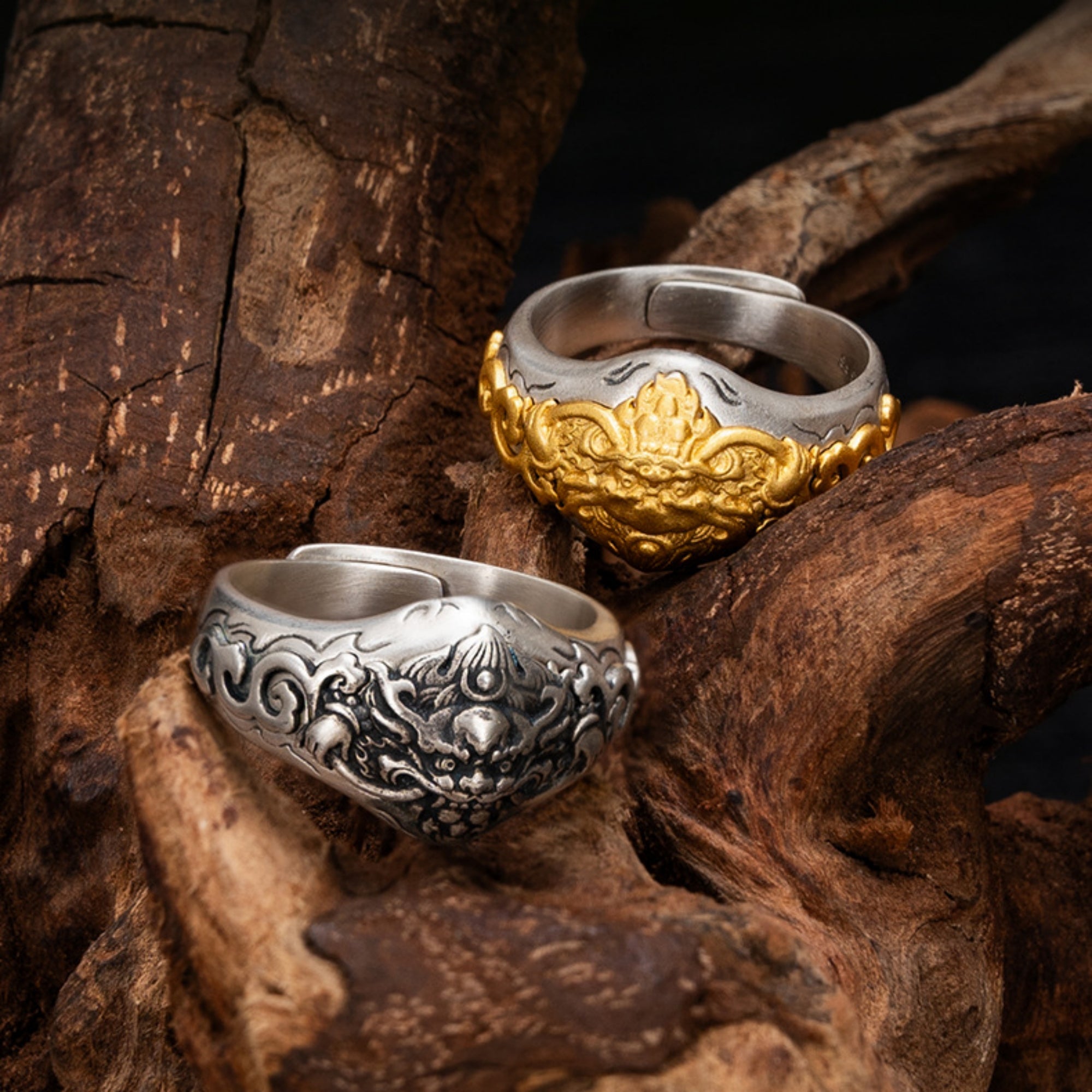 SILVER925 GURKHA GOLD RING /シルバー/リング Tibetan Garuda Sterling Silver Adjustable Ring - Qiling Aura