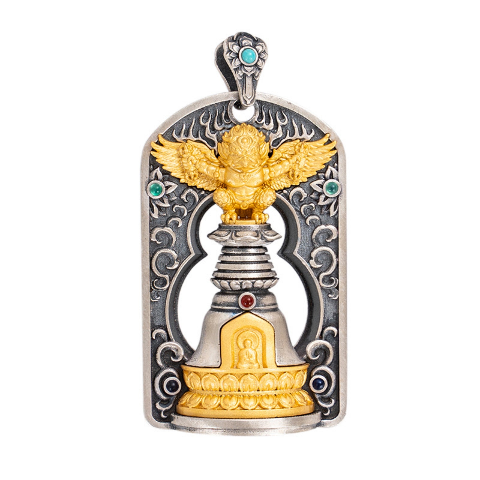Tibetan Garuda Stupa Sterling Silver Pendant