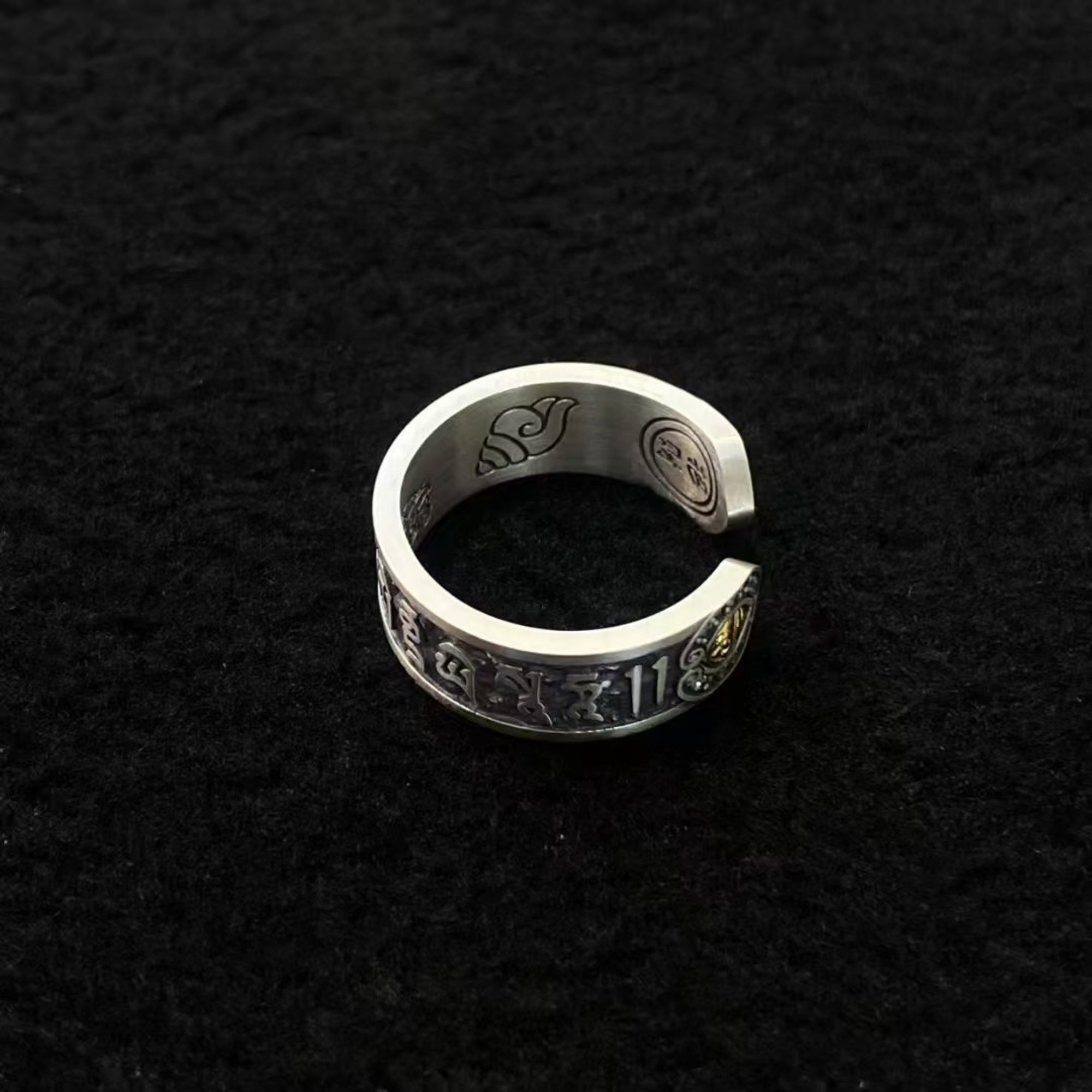 Tibetan God of Wealth Mantra Sterling Silver Adjustable Ring
