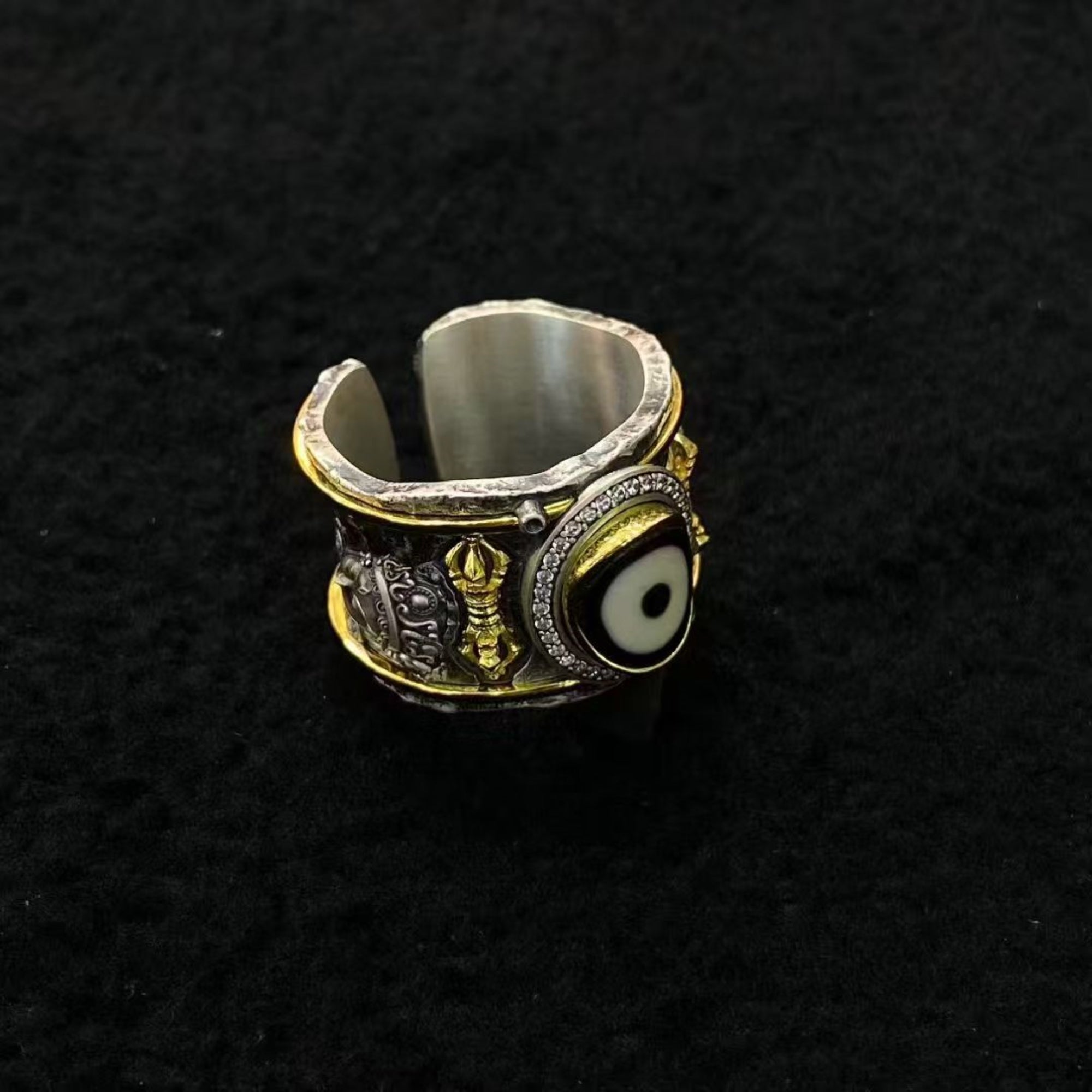 Tibetan Green Tara Dzi Bead Sterling Silver Adjustable Ring