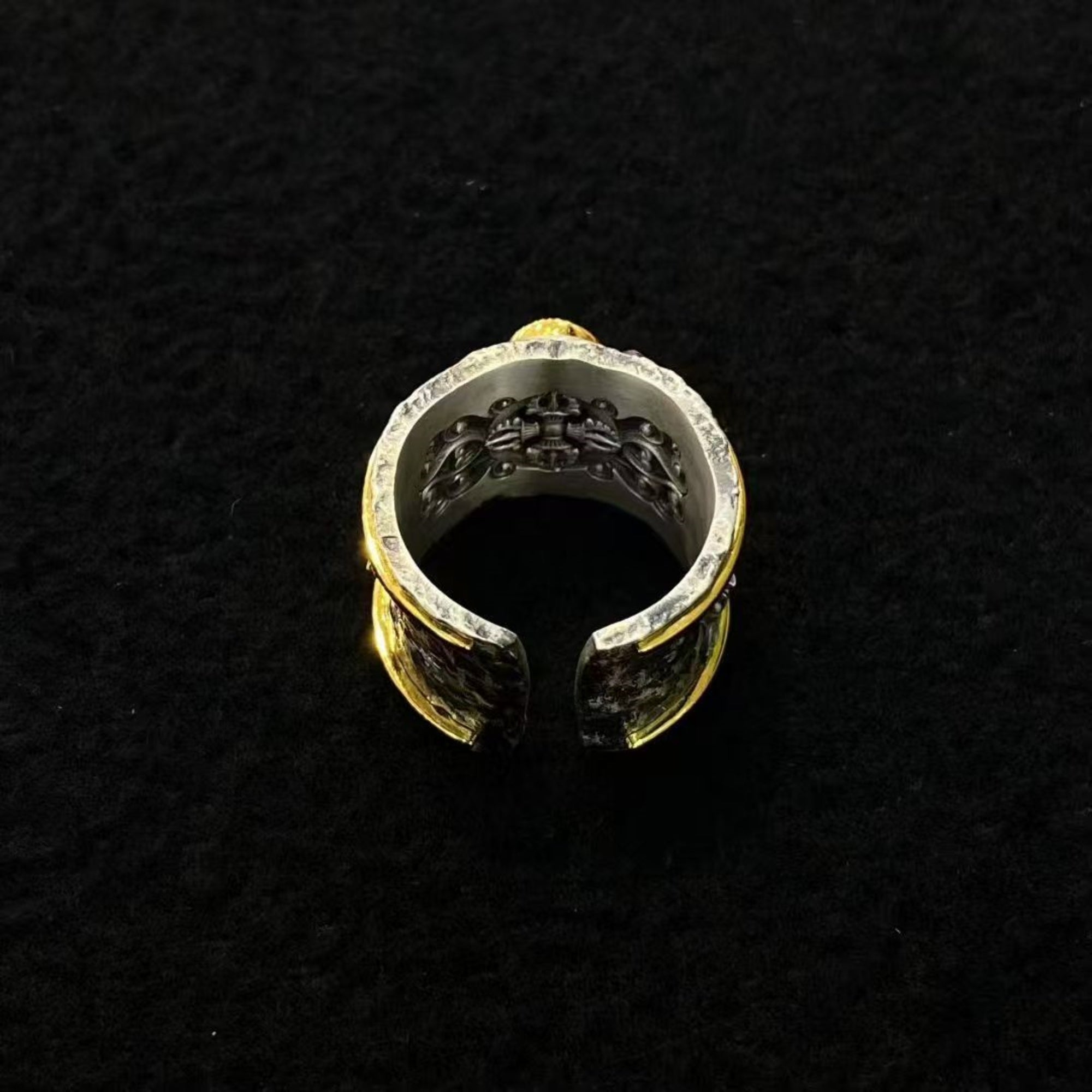Tibetan Green Tara Dzi Bead Sterling Silver Adjustable Ring