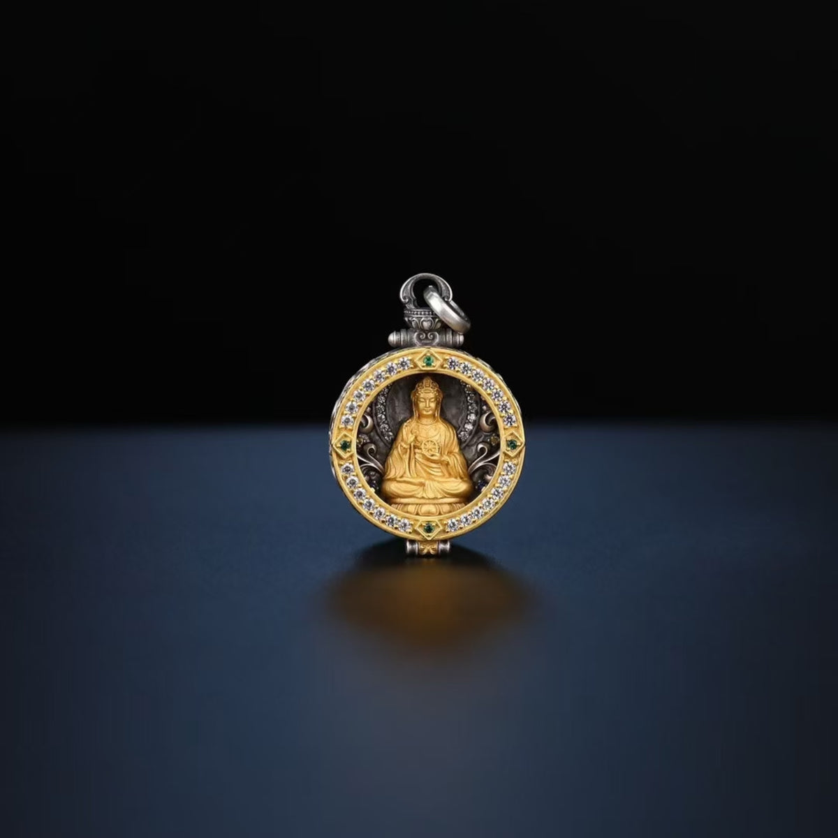 Tibetan Hand-Carved Avalokitesvara Silver Gawu Box Pendant Necklace