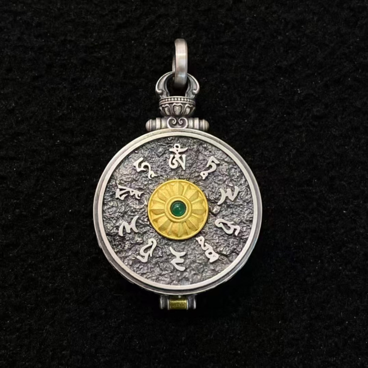 Tibetan Hand-Carved Green Tara Silver Gawu Box Pendant Necklace