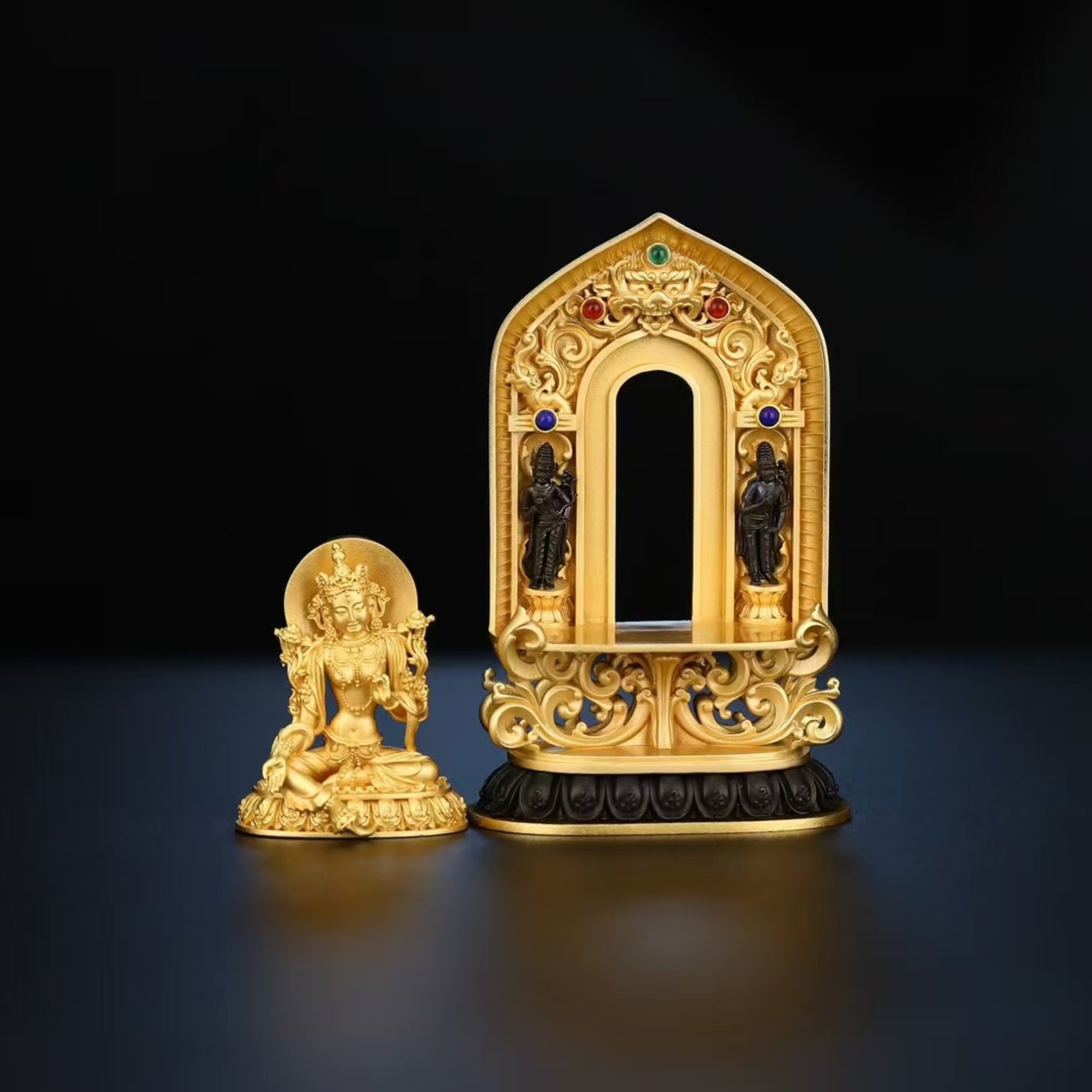 Tibetan Hand-Carved Green Tara Silver Shrine Statue