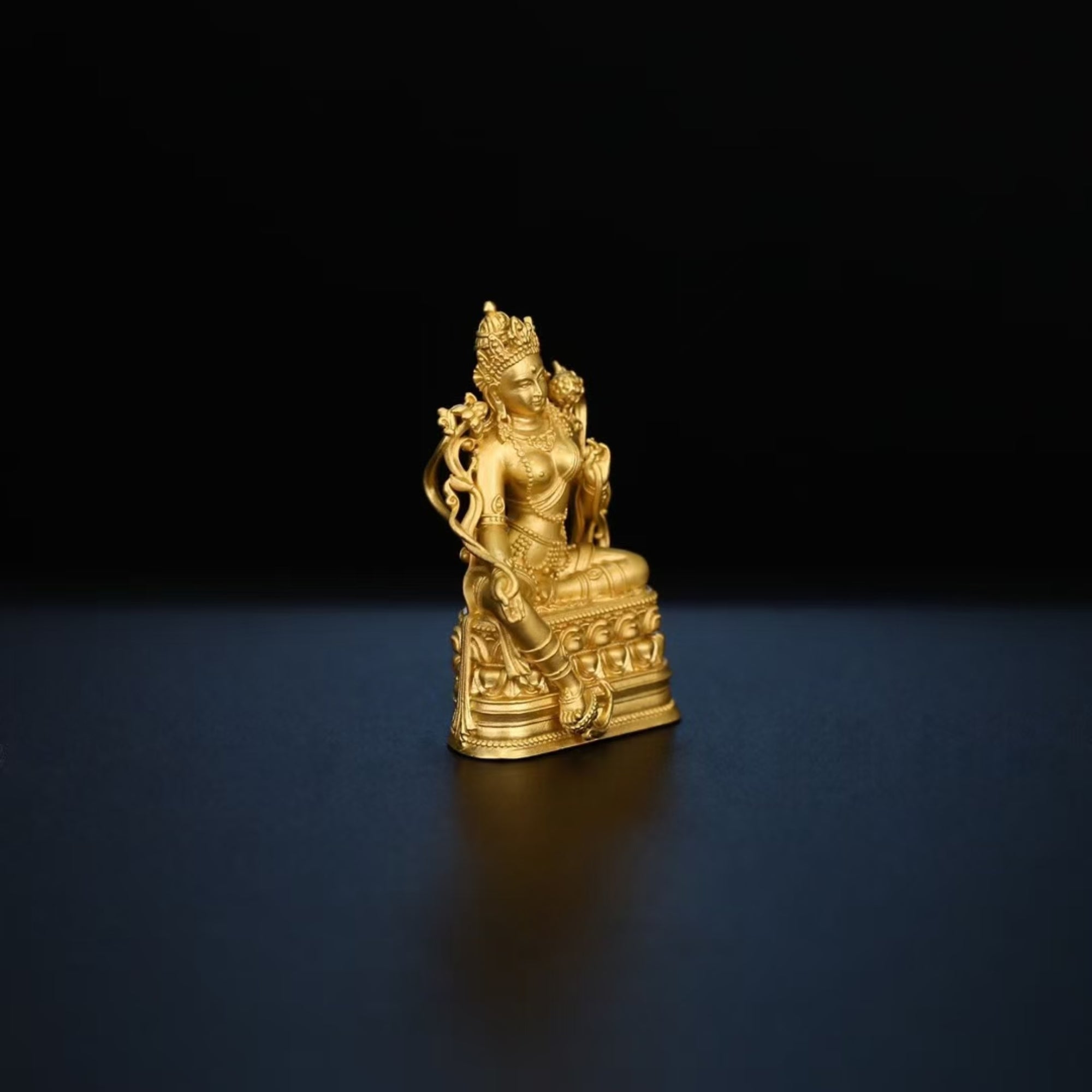 Tibetan Hand-Carved Green Tara Silver Shrine Statue