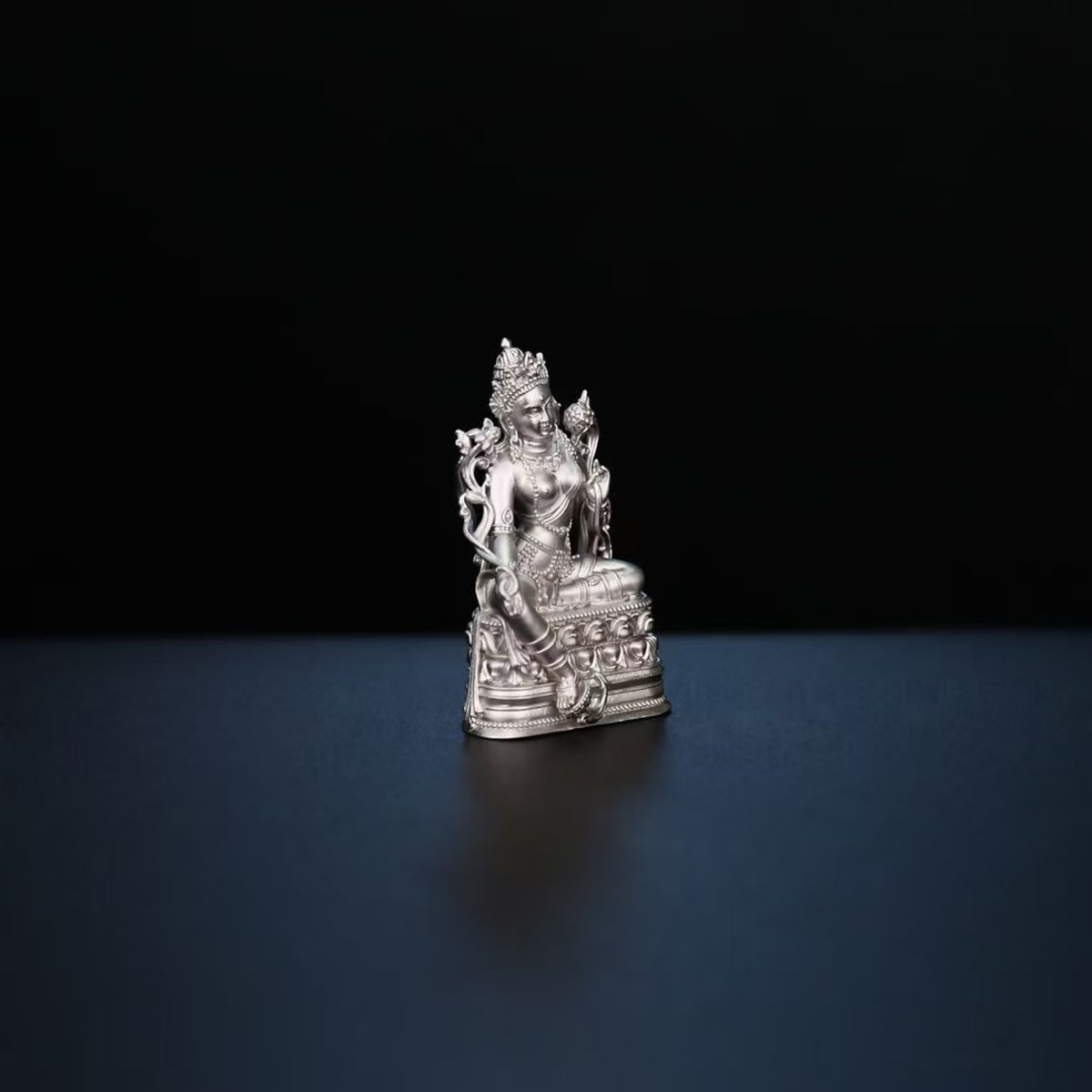 Tibetan Hand-Carved Green Tara Silver Shrine Statue