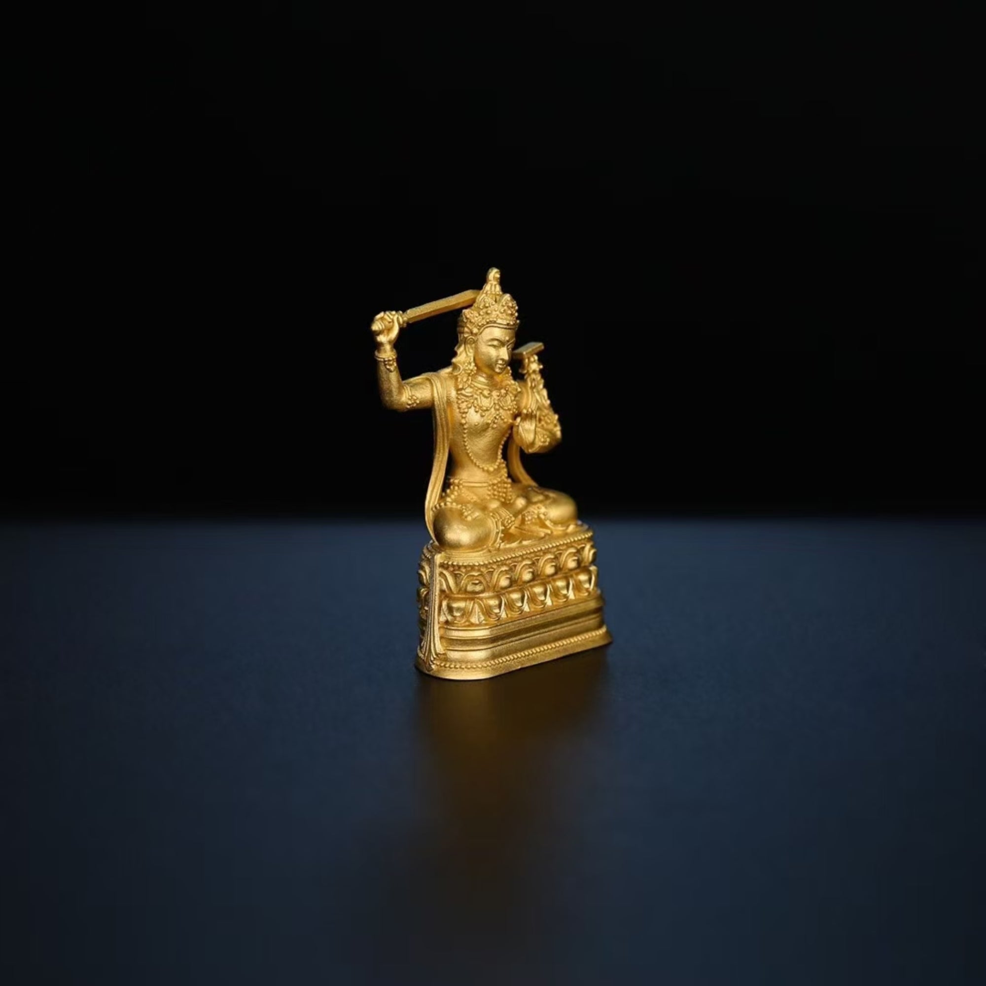 Tibetan Hand-Carved Manjushri Silver Shrine Statue