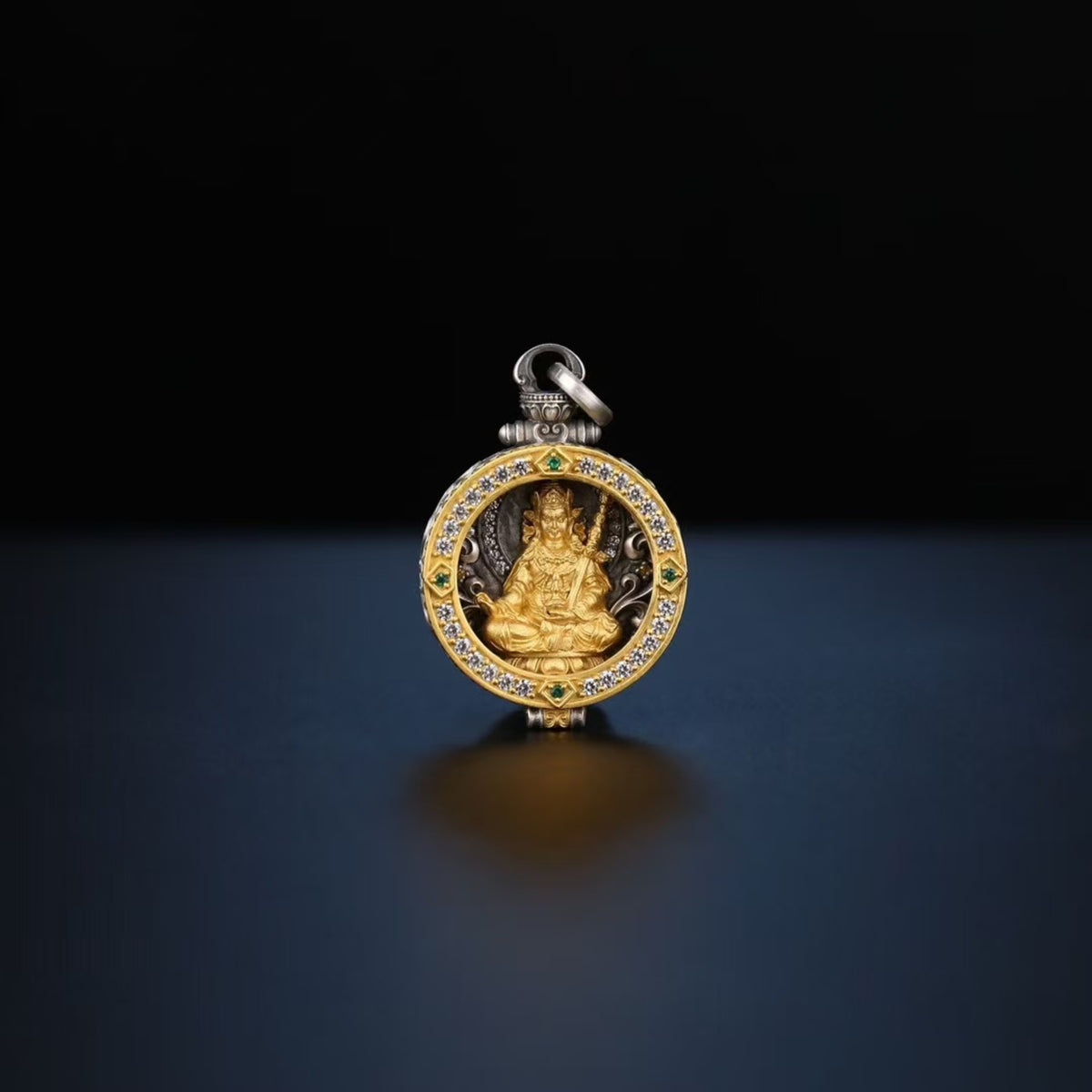 Tibetan Hand-Carved Padmasambhava Silver Gawu Box Pendant Necklace