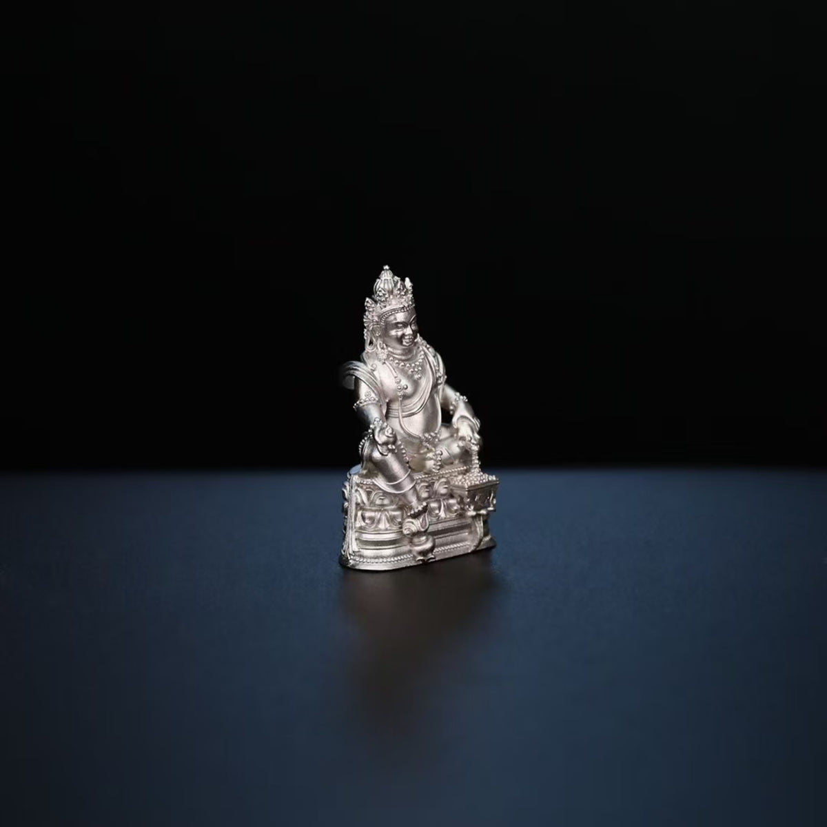 Tibetan Hand-Carved Yellow Jambhala Silver Shrine Statue
