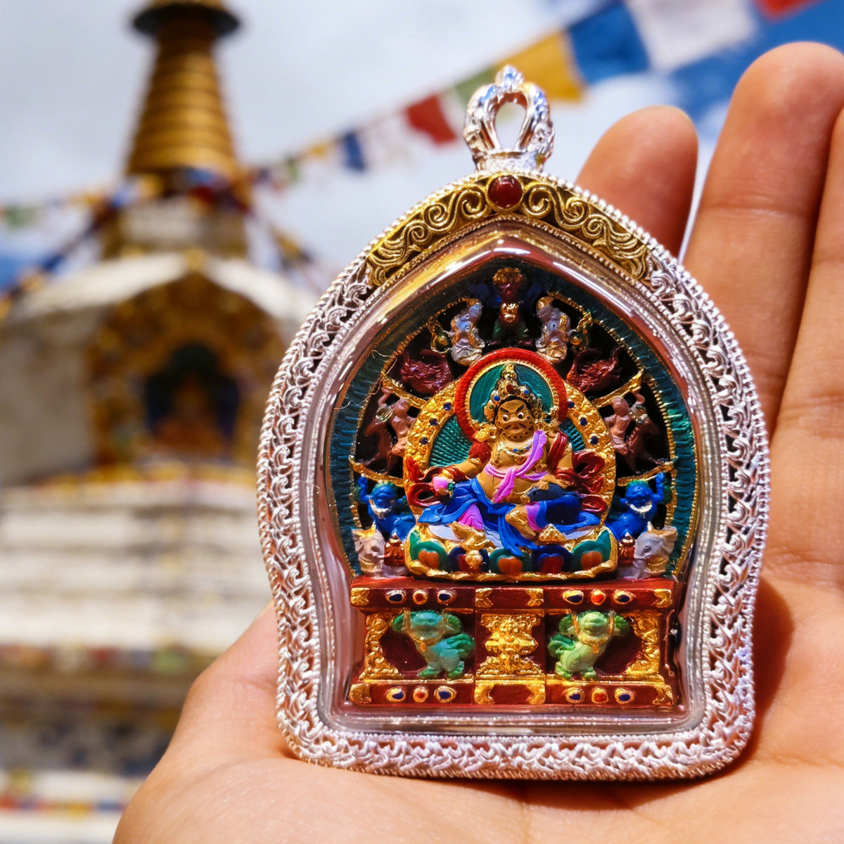 Tibetan Hand-Painted Buddhist Deity Tsa Tsa Amulet Pendant