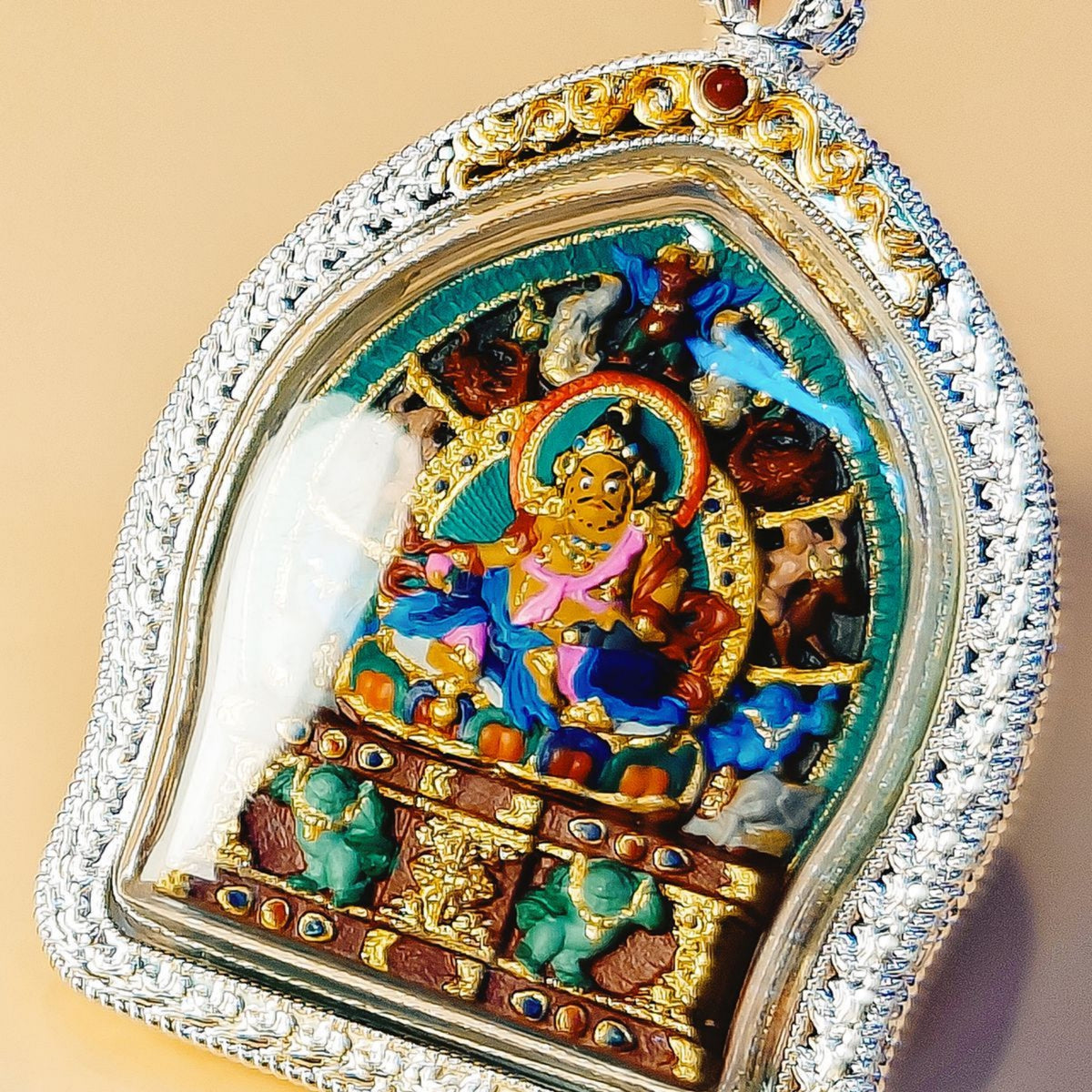 Tibetan Hand-Painted Buddhist Deity Tsa Tsa Amulet Pendant