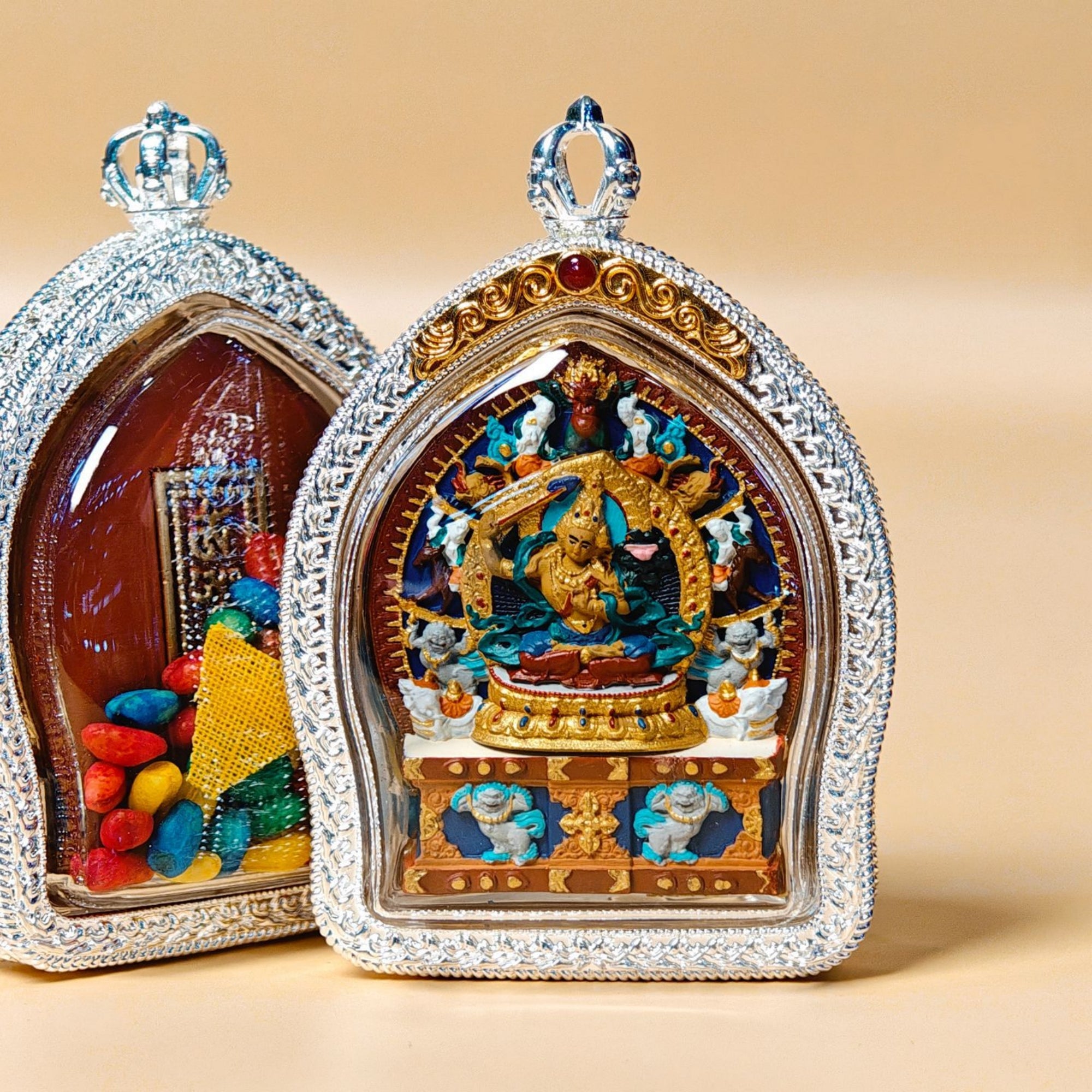 Tibetan Hand-Painted Buddhist Deity Tsa Tsa Amulet Pendant