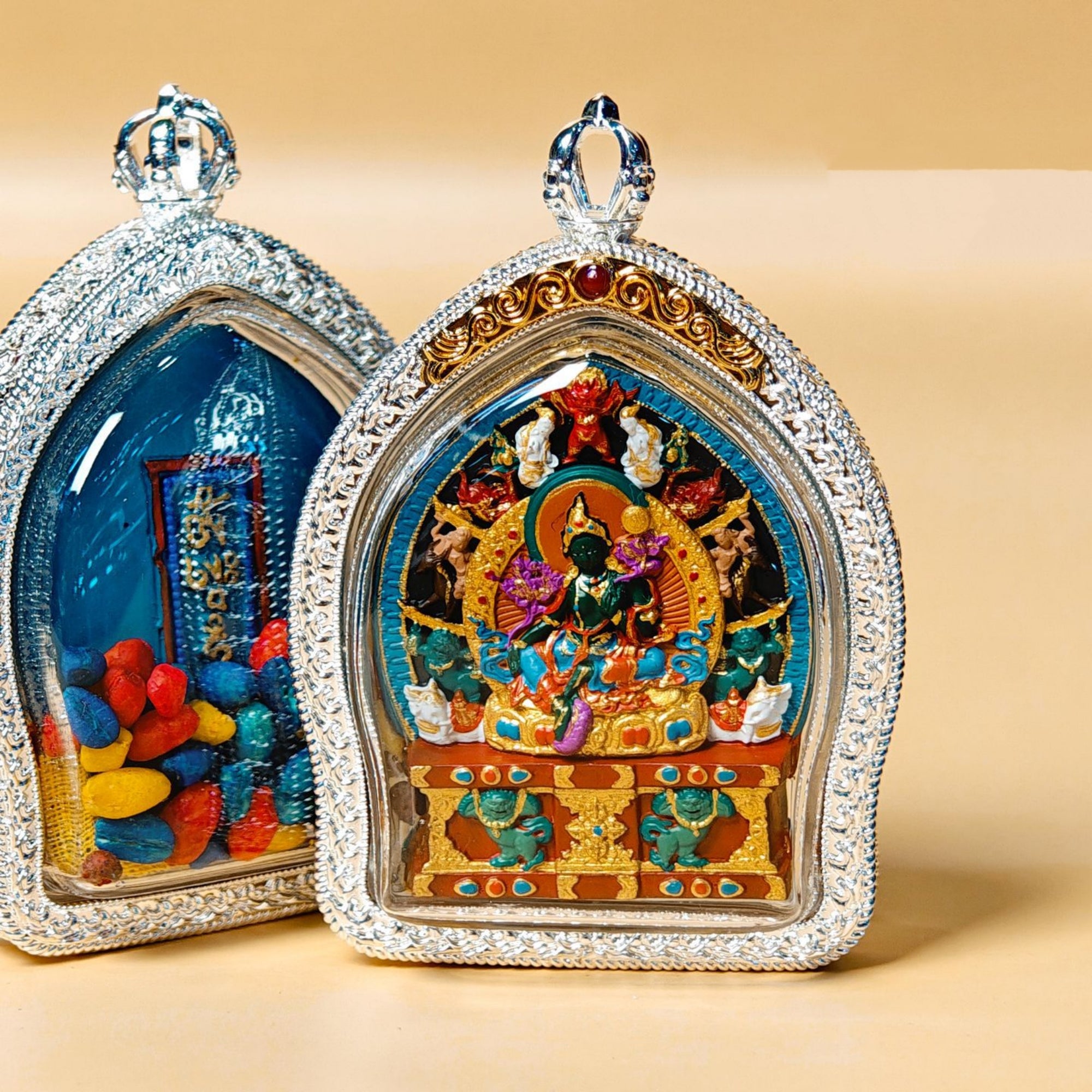 Tibetan Hand-Painted Buddhist Deity Tsa Tsa Amulet Pendant