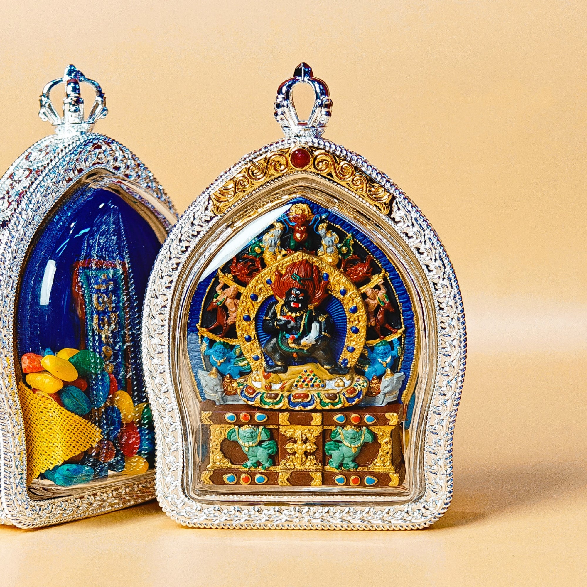 Tibetan Hand-Painted Buddhist Deity Tsa Tsa Amulet Pendant