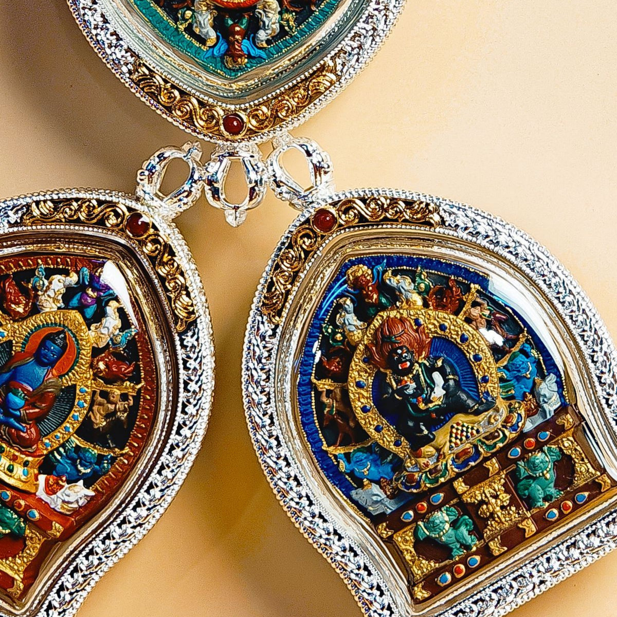 Tibetan Hand-Painted Buddhist Deity Tsa Tsa Amulet Pendant
