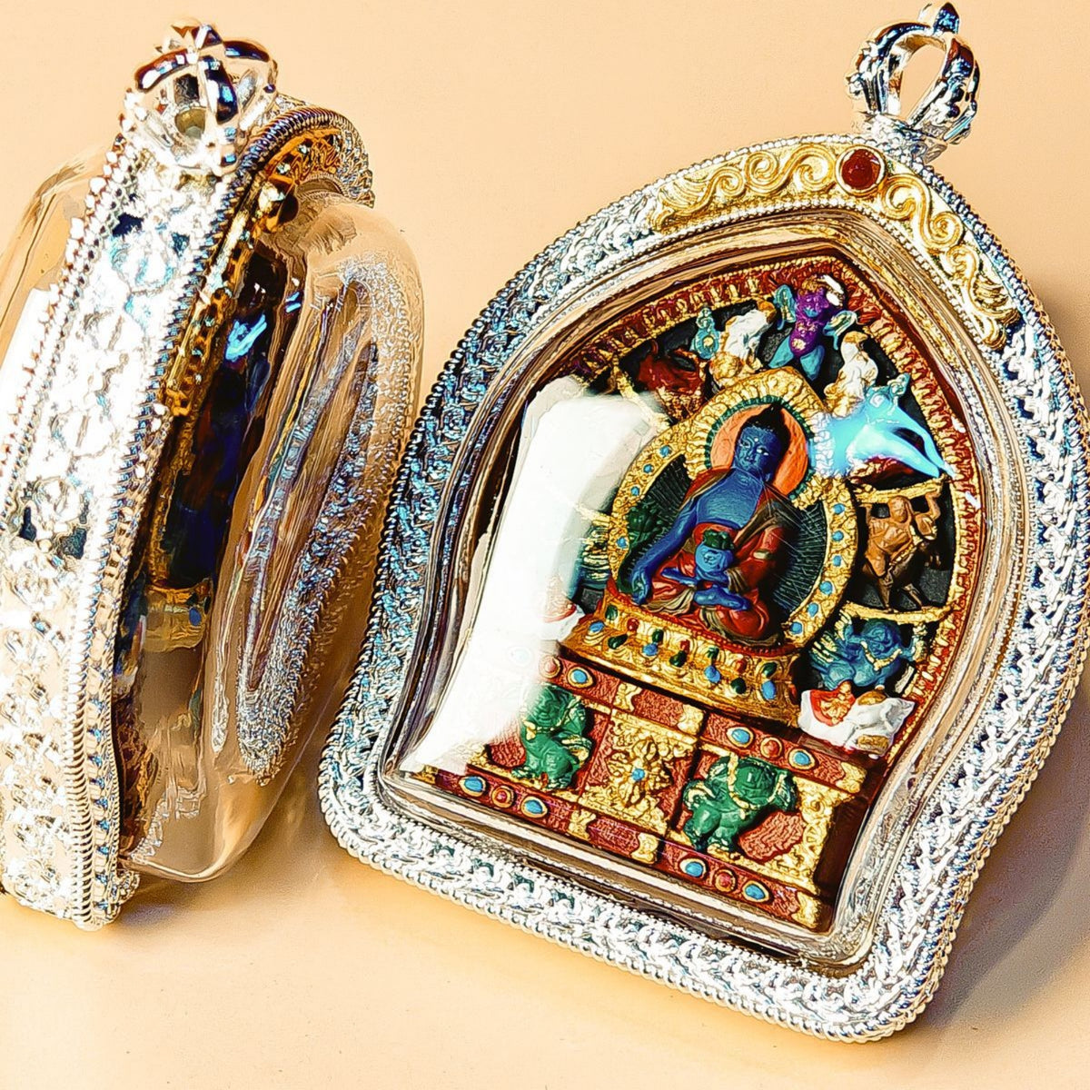 Tibetan Hand-Painted Buddhist Deity Tsa Tsa Amulet Pendant